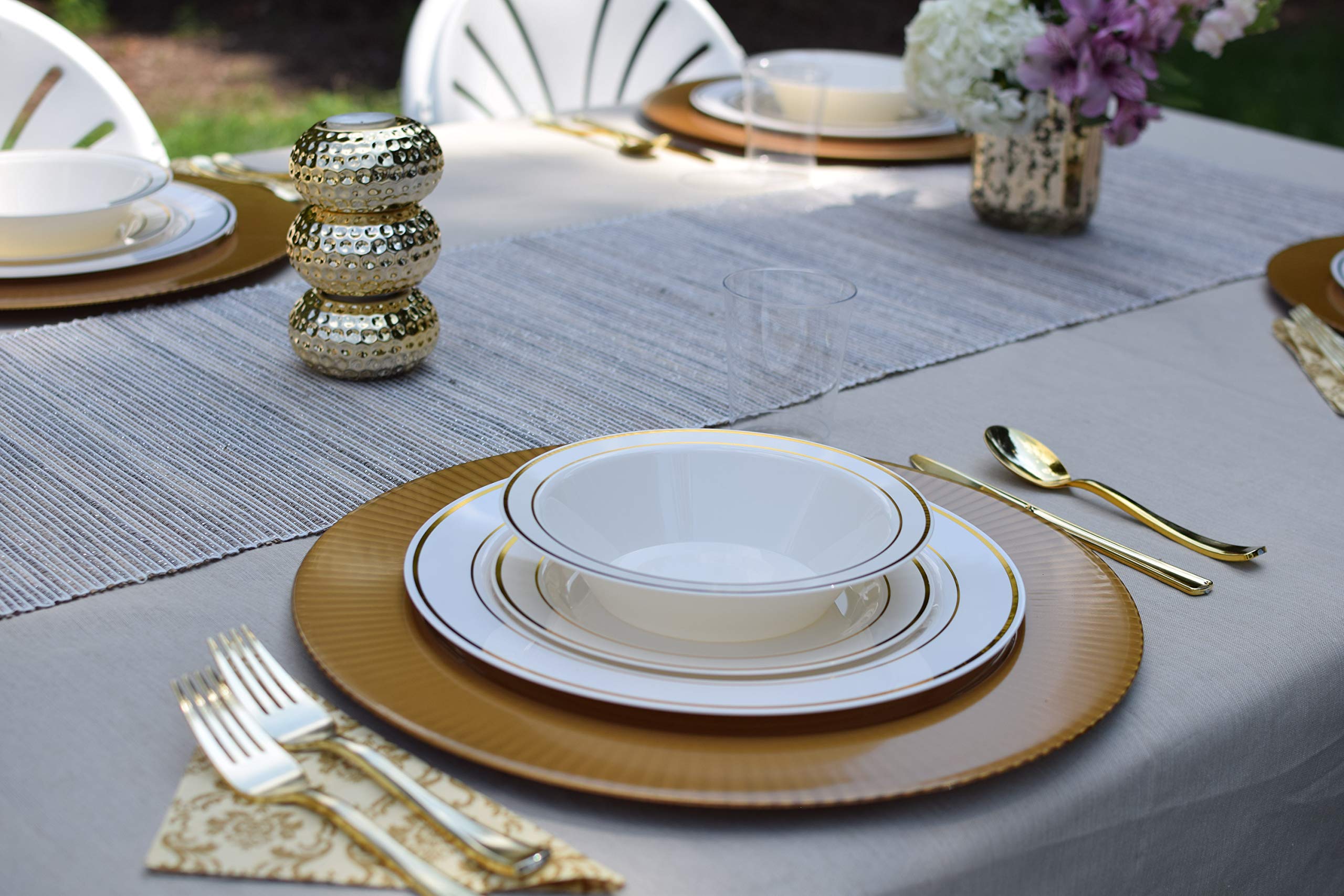 Premium Gold on White Line Design Plastic Wedding Dessert Plates - 40 Pack Heavy Duty 7.5 Inch China-Like Plates for Bridal Showers, Anniversary Parties & Elegant Celebrations