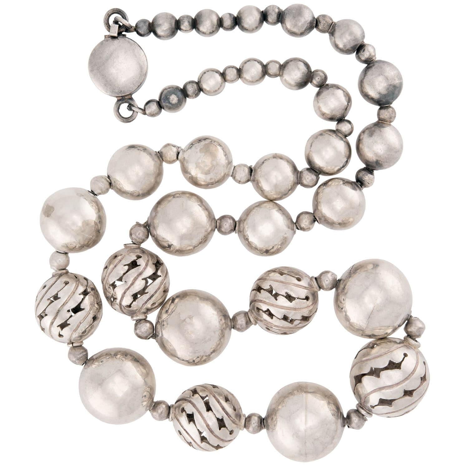 Vintage Mexican Sterling Silver Bead Necklace for Women | Handmade 925 Silver Jewelry | Perfect for Boho, Festival & Everyday Wear