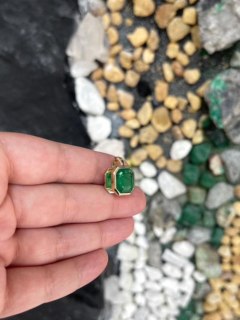 6.40ct 14K Rich Green Emerald Cut Solitaire Pendant - Elegant Emerald Slider Necklace for Women, Perfect for Weddings, Anniversaries & Special Occasions