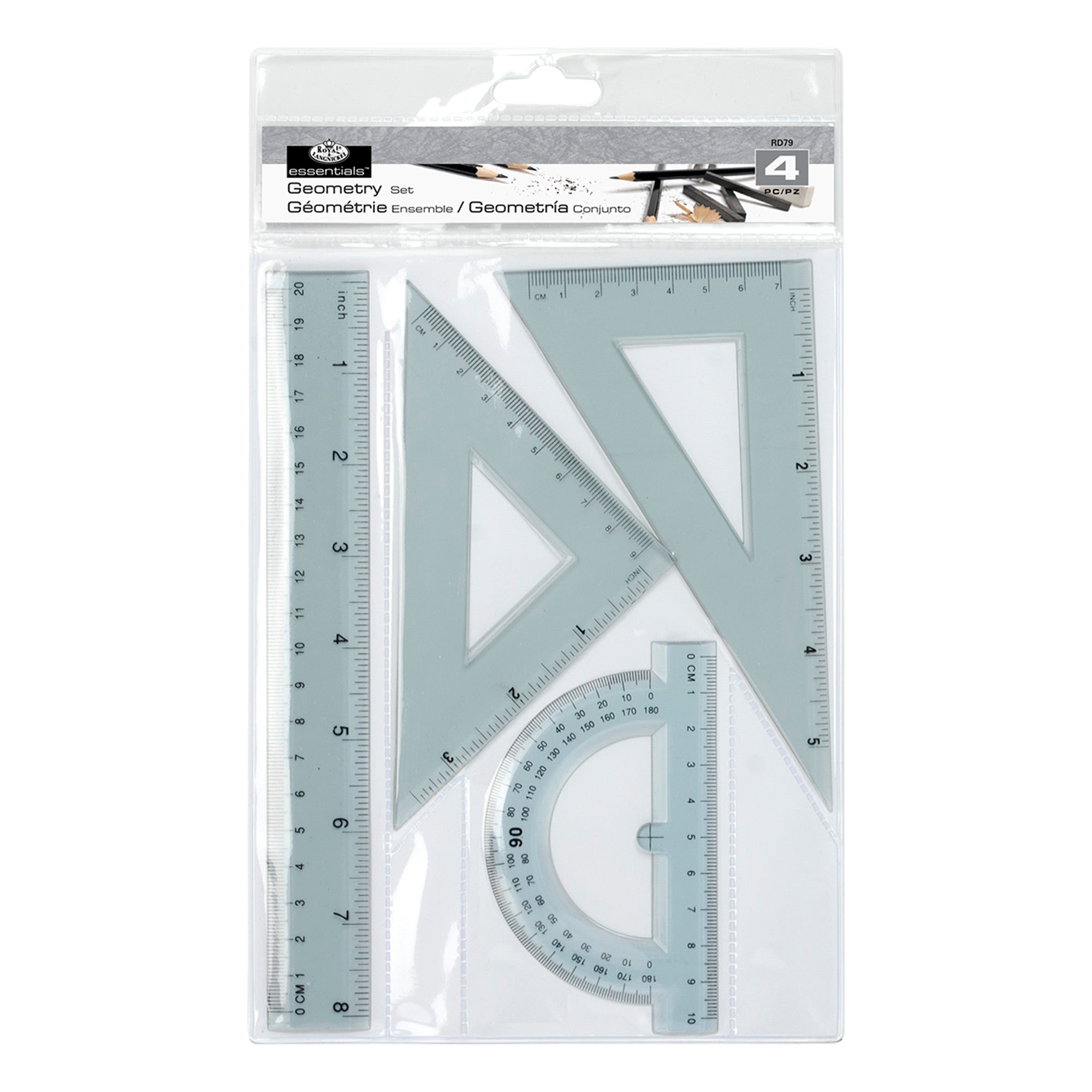 4-Piece Essential Geometry Set - Perfect for Students, Engineers, and Artists - Durable Compass, Protractor, Ruler, and Pencil for School, Office, and Technical Drawing