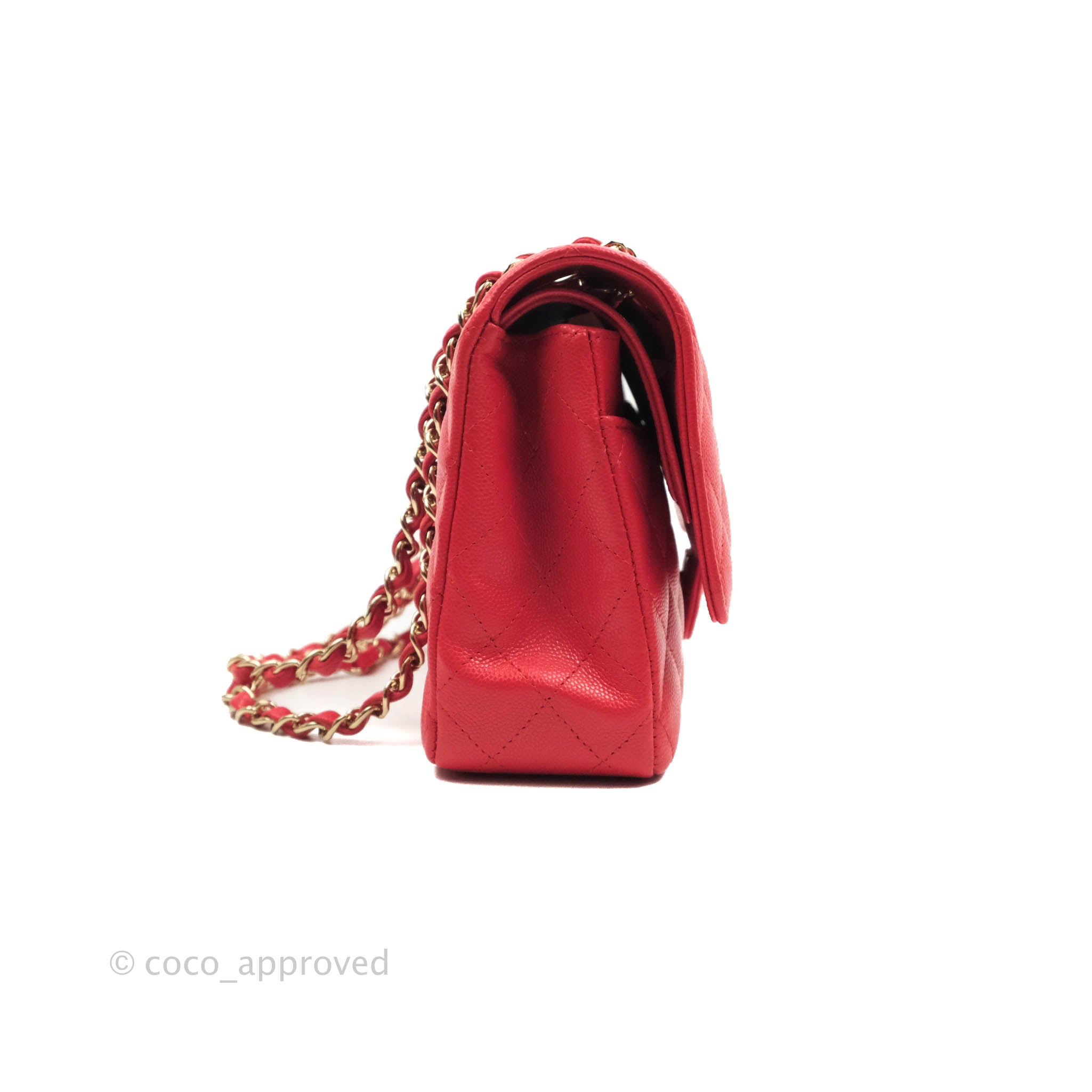 Chanel Classic M/L Medium Double Flap Bag in Chilli Red Caviar Leather with Gold Hardware 19C - Luxury Designer Handbag for Women, Perfect for Parties, Dating & Special Occasions