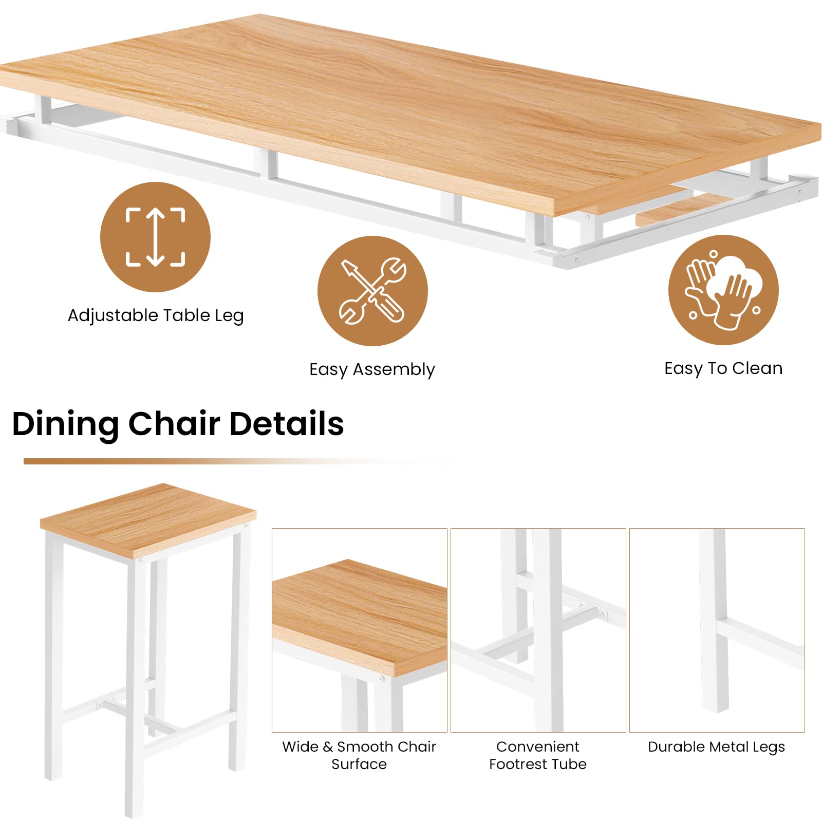 DKLGG 5-Piece Wooden Dining Table Set for 4 - Small Kitchen Table with 4 Stools, Space-Saving Bar Height Kitchen Table and Chairs Set - Perfect for Breakfast Nooks, Small Apartments & Cozy Dining Areas