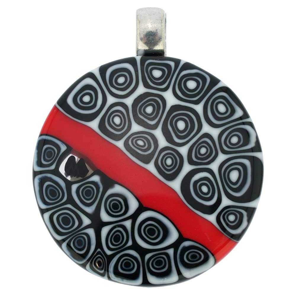 Venetian Murano Glass Abstract Millefiori Round Pendant Necklace - Handcrafted Red & Black Italian Jewelry for Women | Perfect Gift for Birthday, Anniversary & Special Occasions