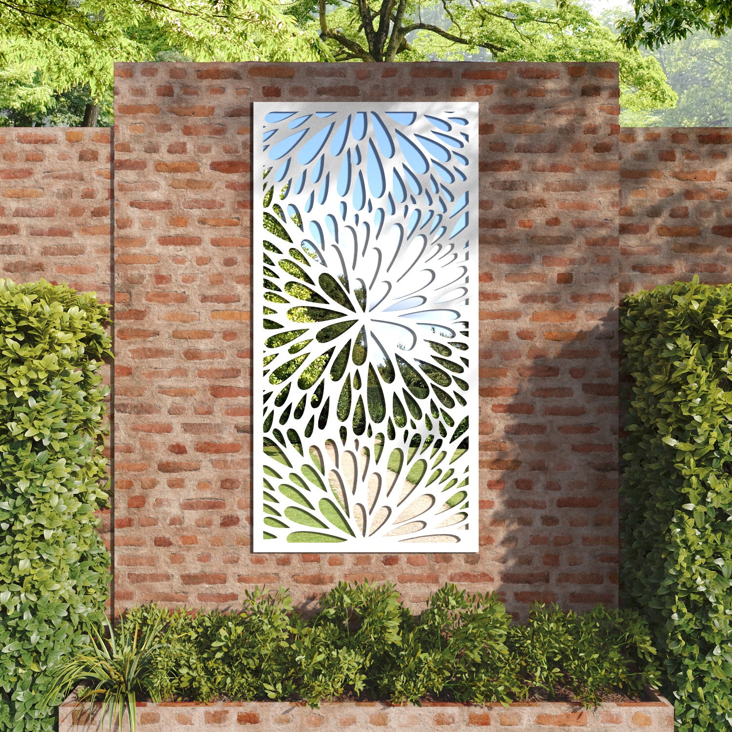 Blossom Outdoor Decorative Mirrored Panel - Elegant Garden & Patio Wall Decor for Stylish Backyard & Outdoor Spaces