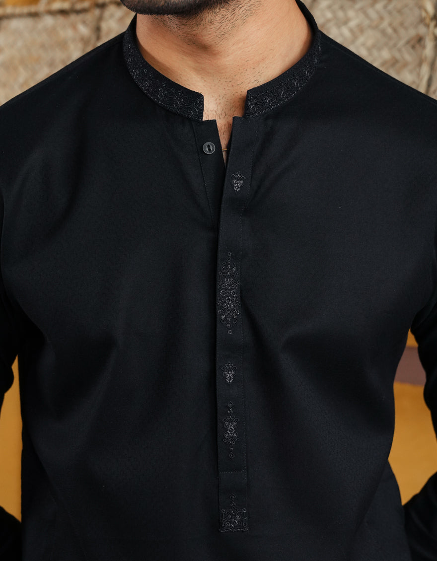 Premium Cotton Black Kurta by J. Junaid Jamshed - Stylish Pakistani Traditional Wear for Men - Perfect for Eid, Weddings & Cultural Events
