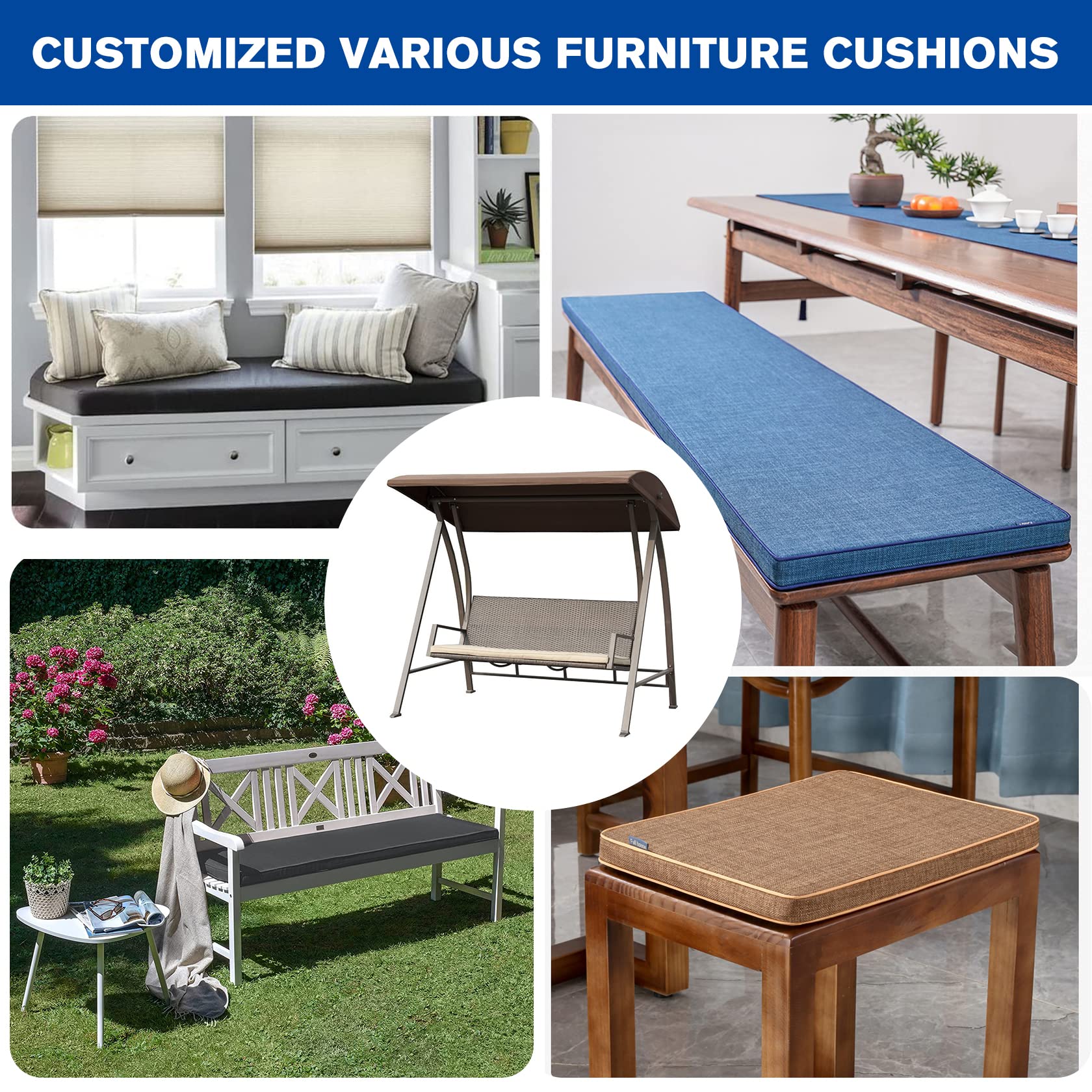 Custom Size Bench Window Seat Cushion - 50D High-Resilience Foam Insert - Removable & Washable Cover - Dark Coffee - Indoor/Outdoor Furniture - Perfect for Patio, Bay Window, or Reading Nook Seating