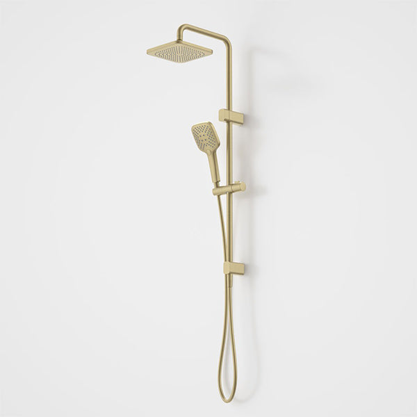 Caroma Luna Multifunction Rail Shower System with Overhead Brushed Brass Finish - Modern Bathroom Fixture for Luxurious Spa-Like Shower Experience at Home