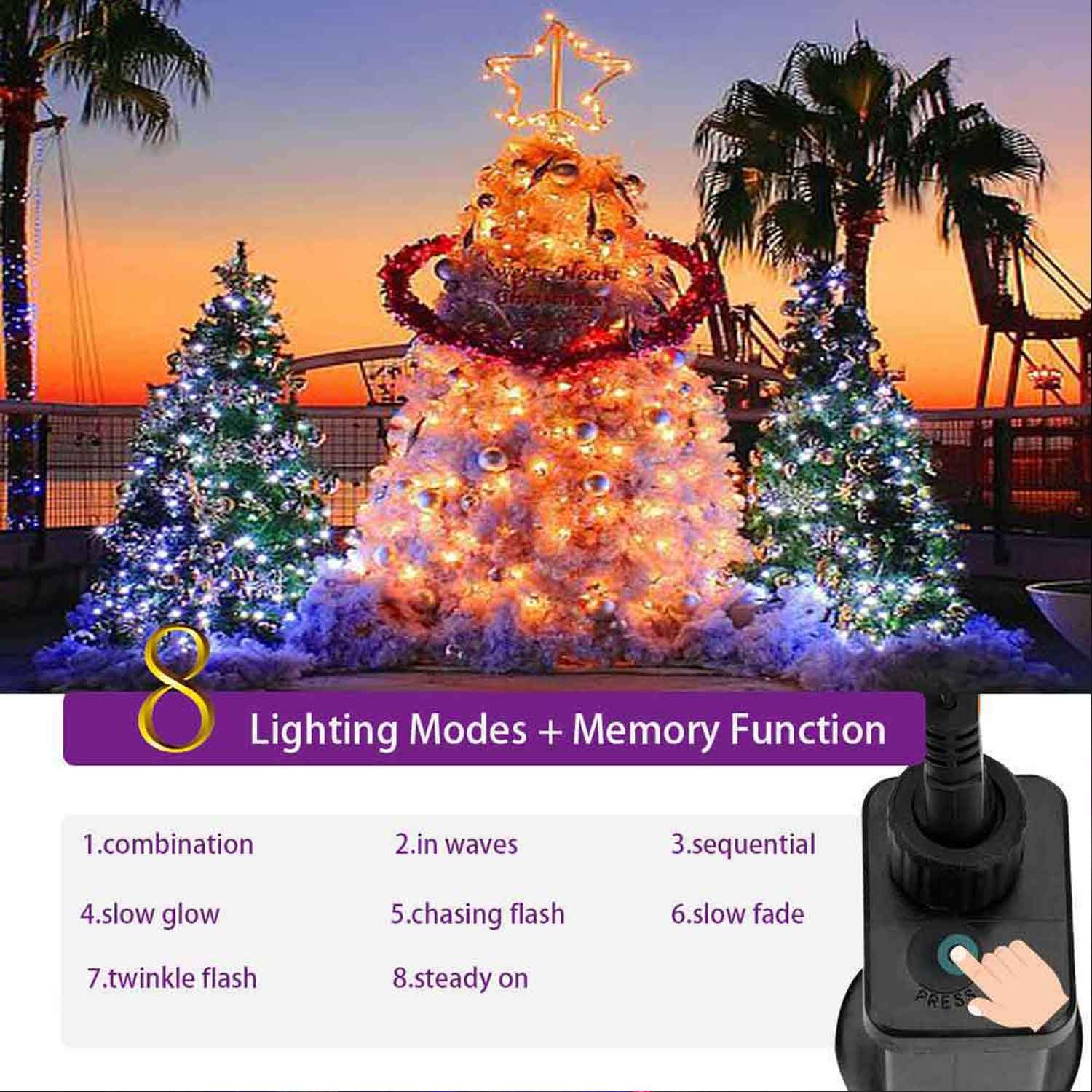 YASENN 200LED 66Ft Connectable Christmas String Lights - 8 Lighting Modes with Timer, Plug in Fairy Lights for Garden, Tree, Patio, Porch Decor (Cool White) | Perfect for Holiday, Wedding, Party & Outdoor Lighting