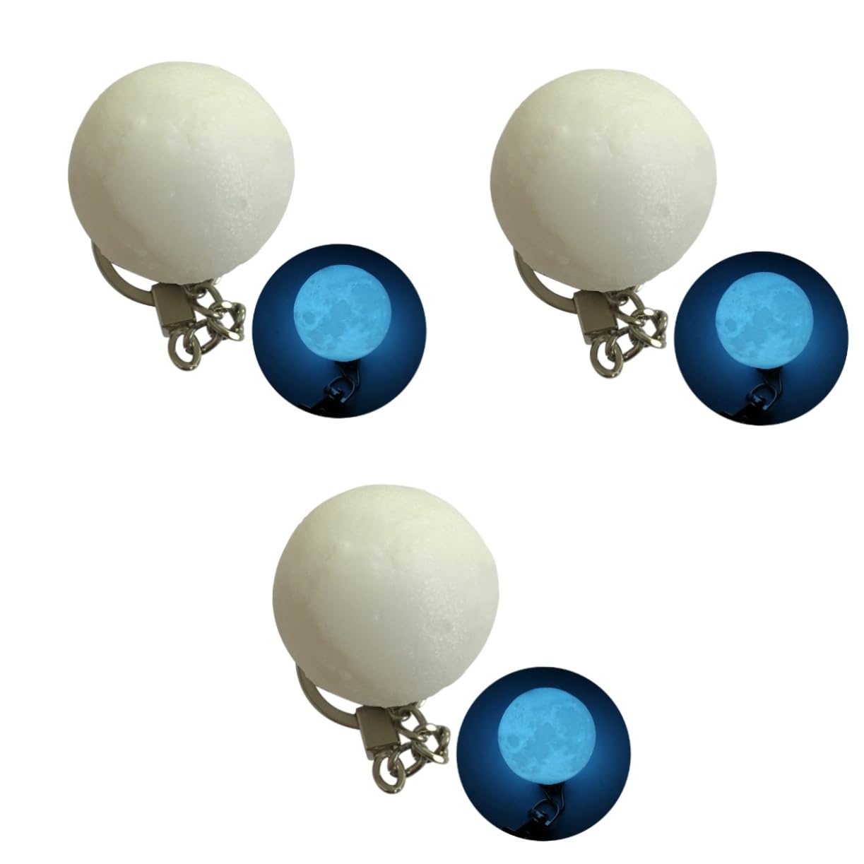 UKCOCO 3-Pack LED Moon Night Light Keychain - 3D Glow in The Dark Keyring, Portable Moon Lamp for Keys, Backpacks & Gifts - Perfect for Camping, Travel, Home Decor & Emergency Lighting