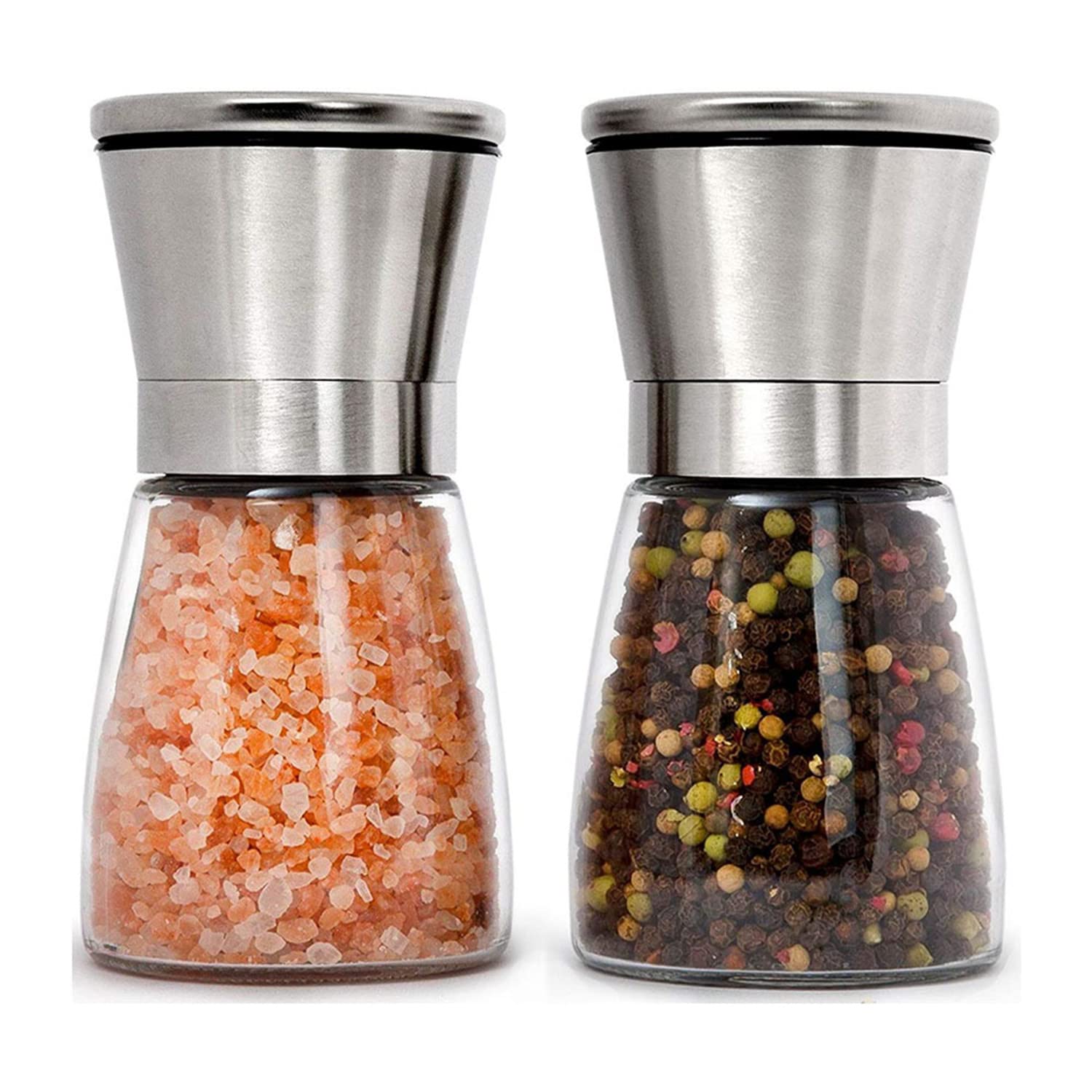 URMOER 2-Pack Stainless Steel Salt and Pepper Grinder Set - Adjustable Coarseness for Cooking, BBQ & Everyday Use | Perfect for Kitchen, Dining Table & Outdoor Picnics