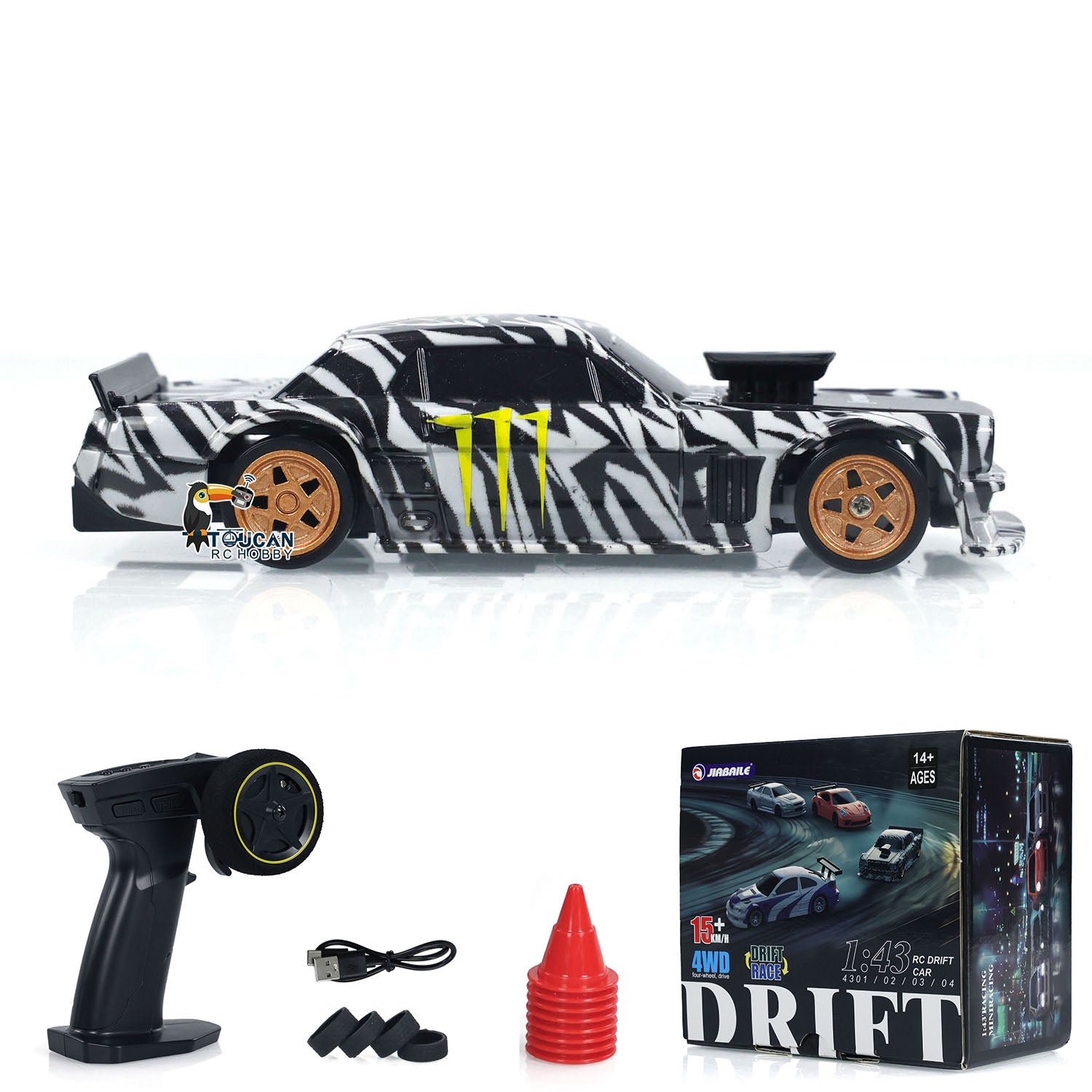 1/43 Scale 4WD RC Drift Car Toy - 2.4GHz Radio Control, High Speed Ready-to-Run Mini Race Car Set with LED Lights & Traffic Cones (4-Piece) - Perfect for Indoor Racing, Birthday Gifts & Kids Playtime
