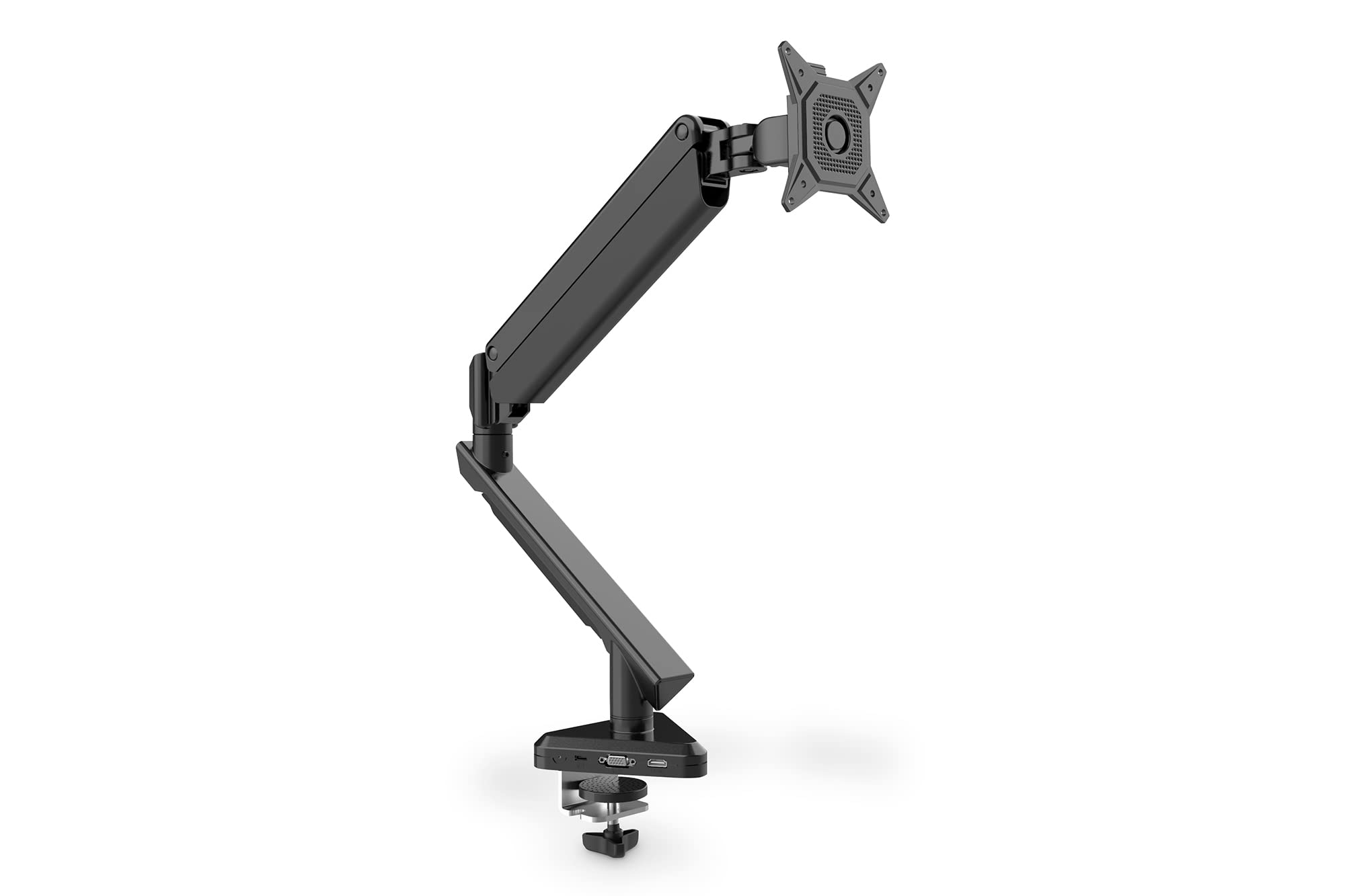 Digitus Adjustable Monitor Stand with Desk Clamp - Gas Spring Lift for 13-30 Inch Screens - Built-in USB-C Hub - Ergonomic Computer Desk Accessory for Home Office & Gaming Setup