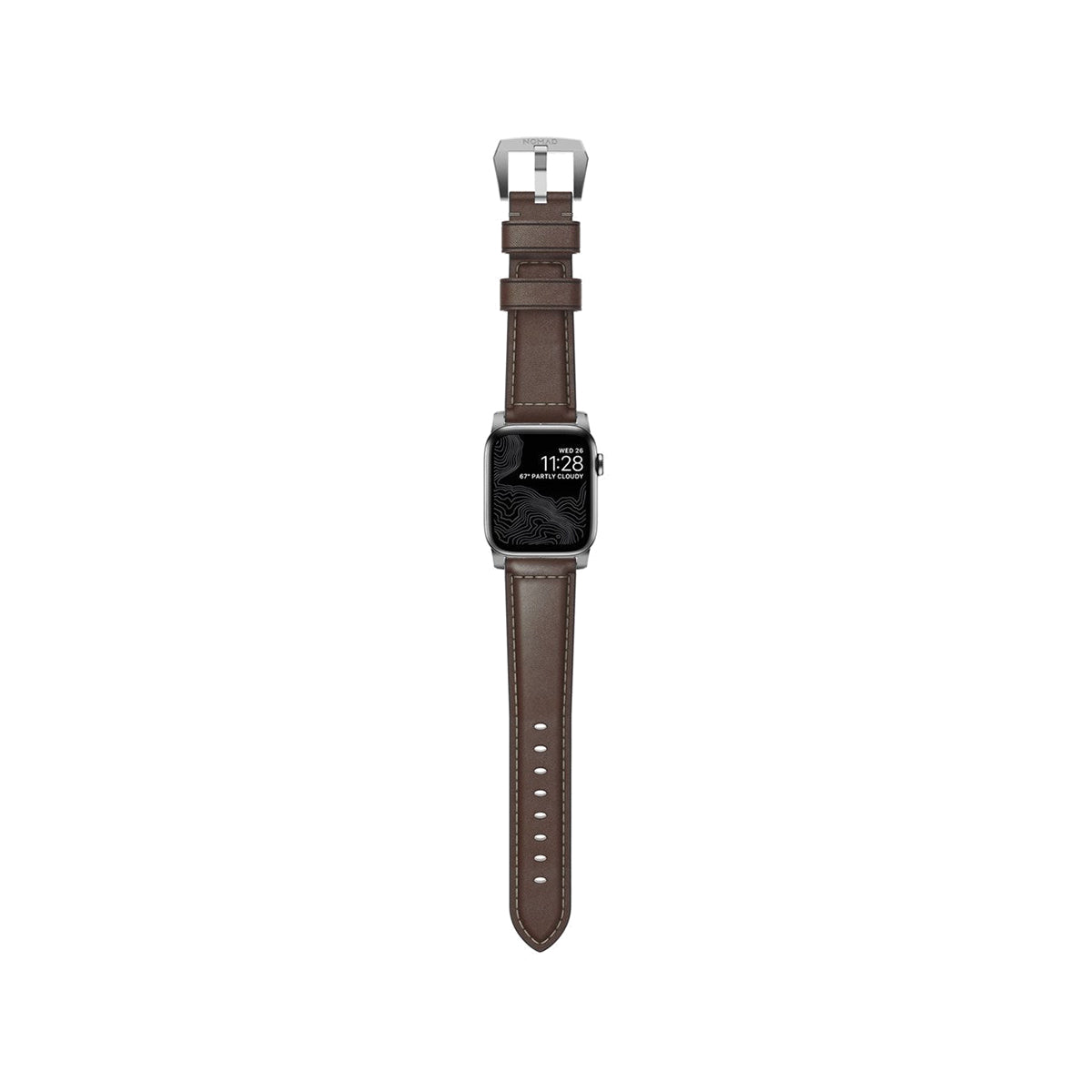 NOMAD Genuine Leather Band for Apple Watch 45mm/49mm - Brown with Silver Hardware | Classic & Durable Watch Strap for Men & Women | Perfect for Work, Travel & Everyday Wear