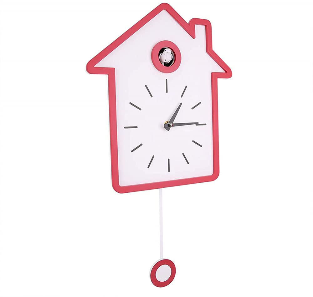 Handmade Cuckoo Clock with Pendulum - 10.6 x 18.8 Inch Wooden Bird House Wall Clock for Living Room, Kitchen, Office Decor (Red) | Perfect for Home, Cabin & Farmhouse Décor