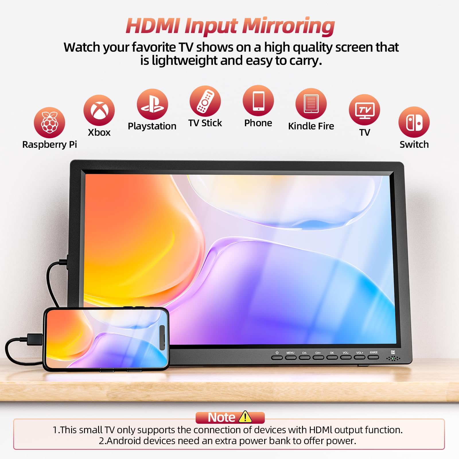 Desobry 15.6 Inch Portable TV with Rechargeable Battery | 1080P HD DVB-T2 Digital Tuner | USB/HDMI/AV Inputs | 12V for RV, Campervan & Travel | Includes Antenna, AC Adapter & Remote Control | Perfect for Camping, Road Trips & Small Spaces