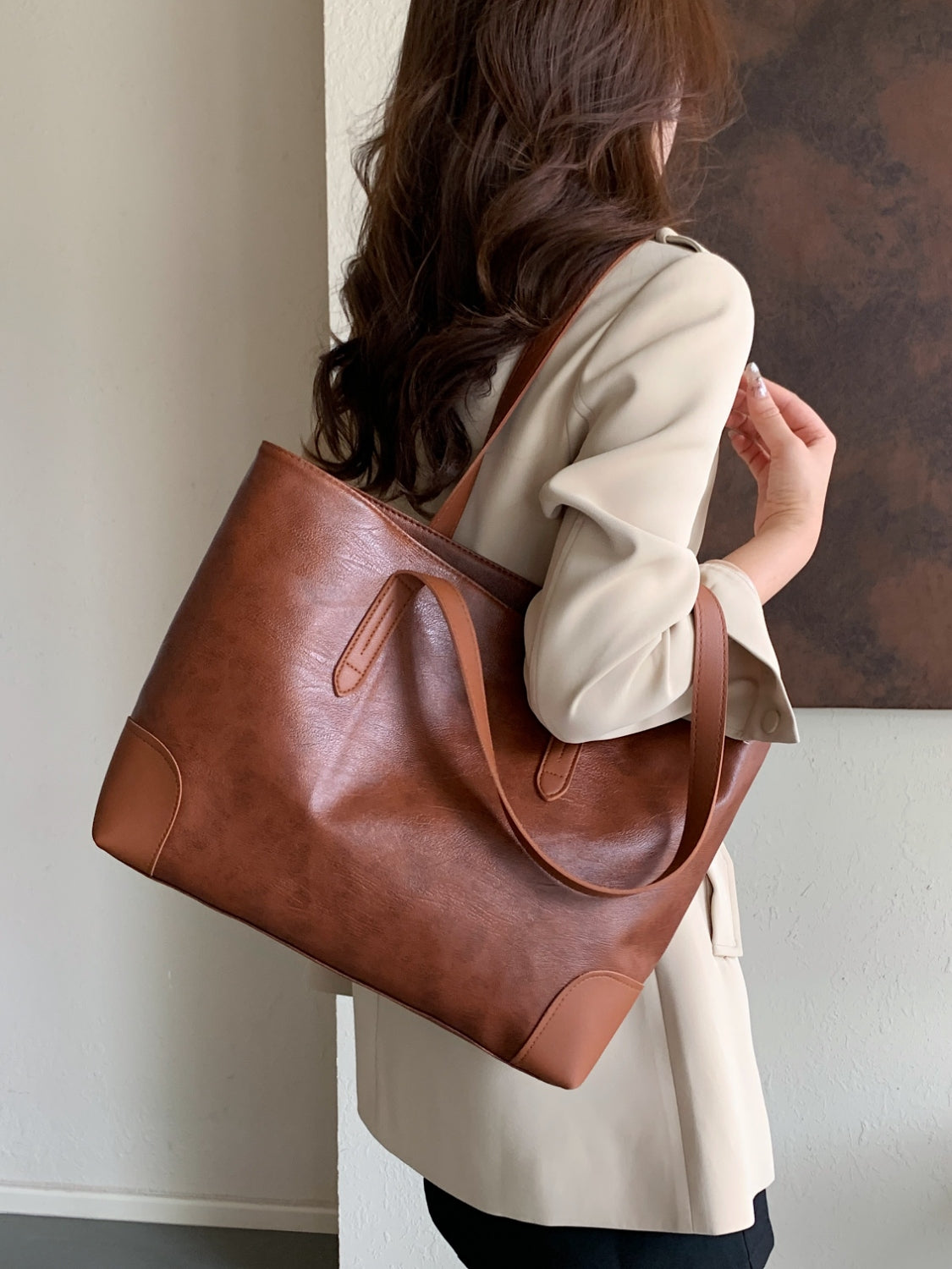 Premium PU Leather Tote Bag for Women - Stylish & Durable Medium Shoulder Bag - Perfect for Work, Travel & Everyday Use