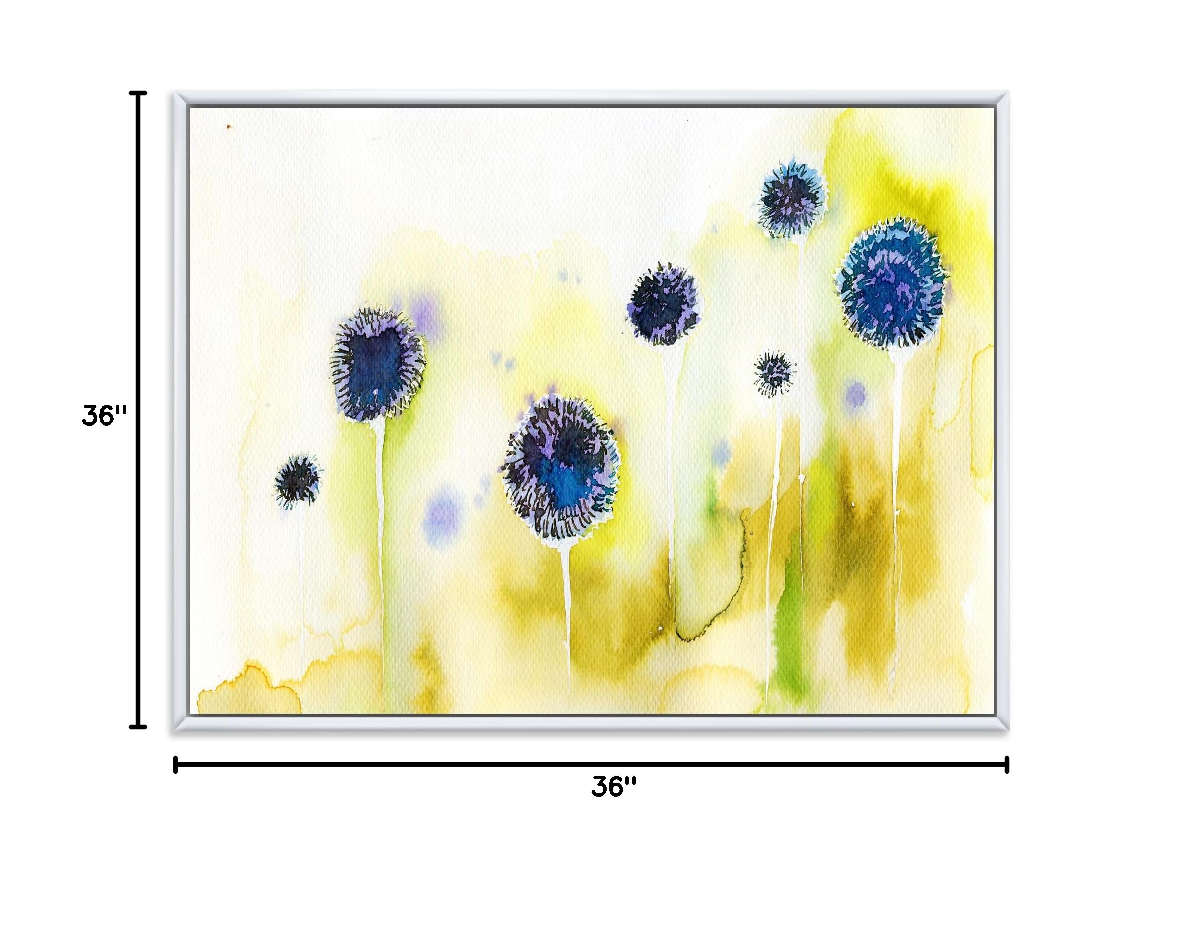 Blue Flowers In The Meadow - Traditional Framed Canvas Wall Art Print - Perfect for Living Room, Bedroom & Office Decor