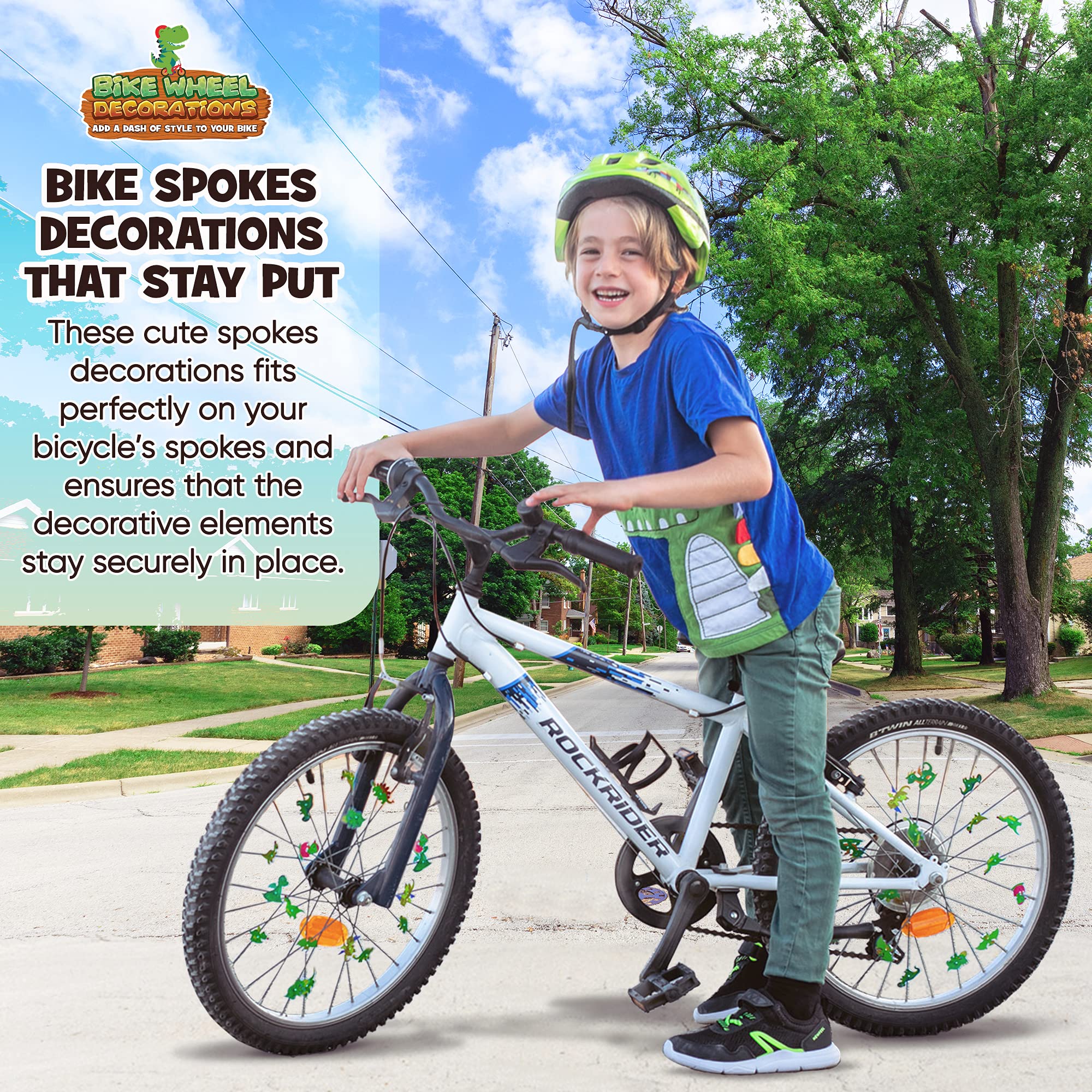 Dinosaur, Flower & Butterfly Bike Wheel Spoke Decorations - 36 Pcs Kids Bicycle Accessories for Boys & Girls | Easter Basket Stuffers, Birthday Party Favors & Goodie Bag Fillers | Perfect for Cycling, Themed Parties & Gift Giving