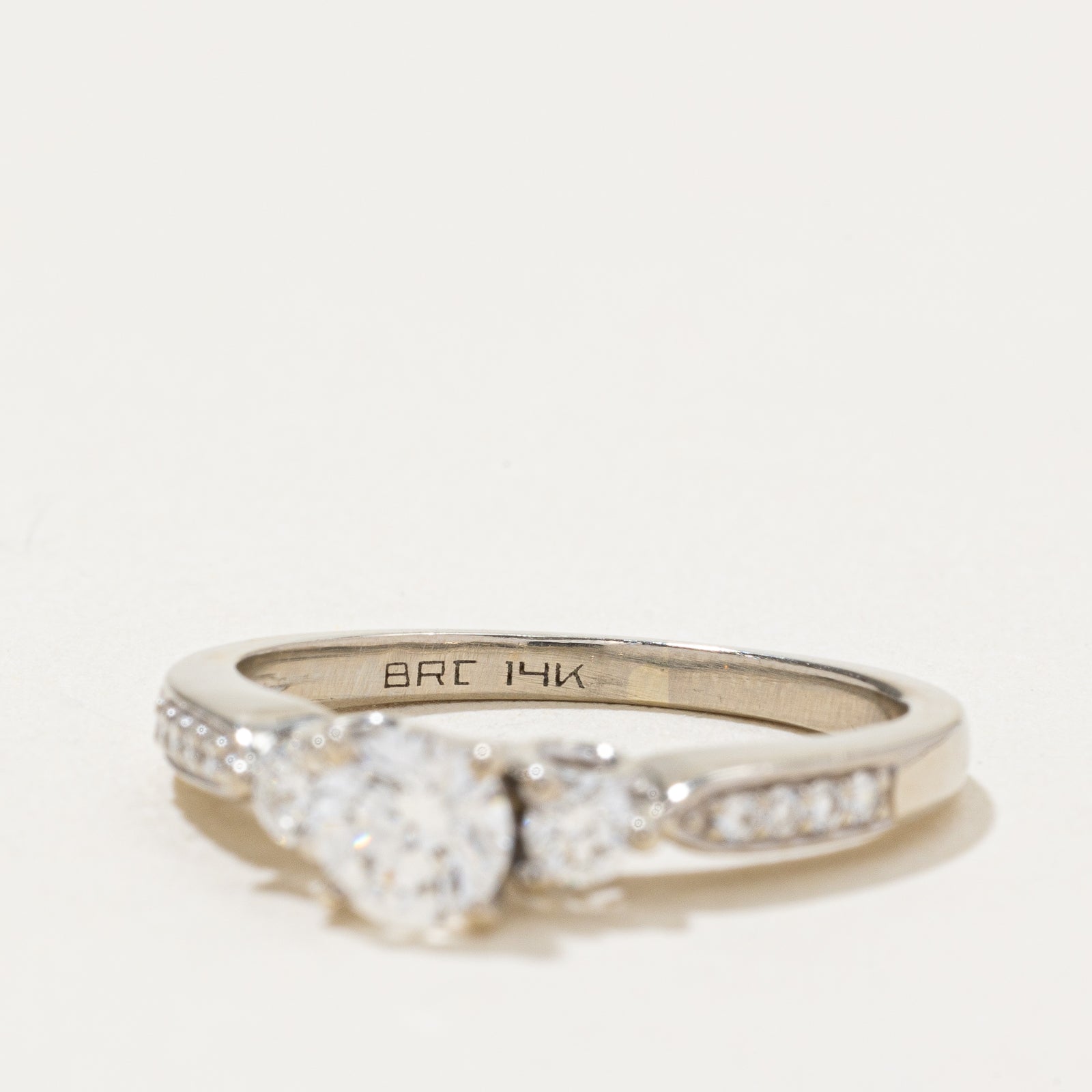 14K Three Stone Diamond Pave Shoulder Ring - 0.67ctw Size 6 | Elegant Engagement, Wedding, Anniversary Jewelry Gift for Women