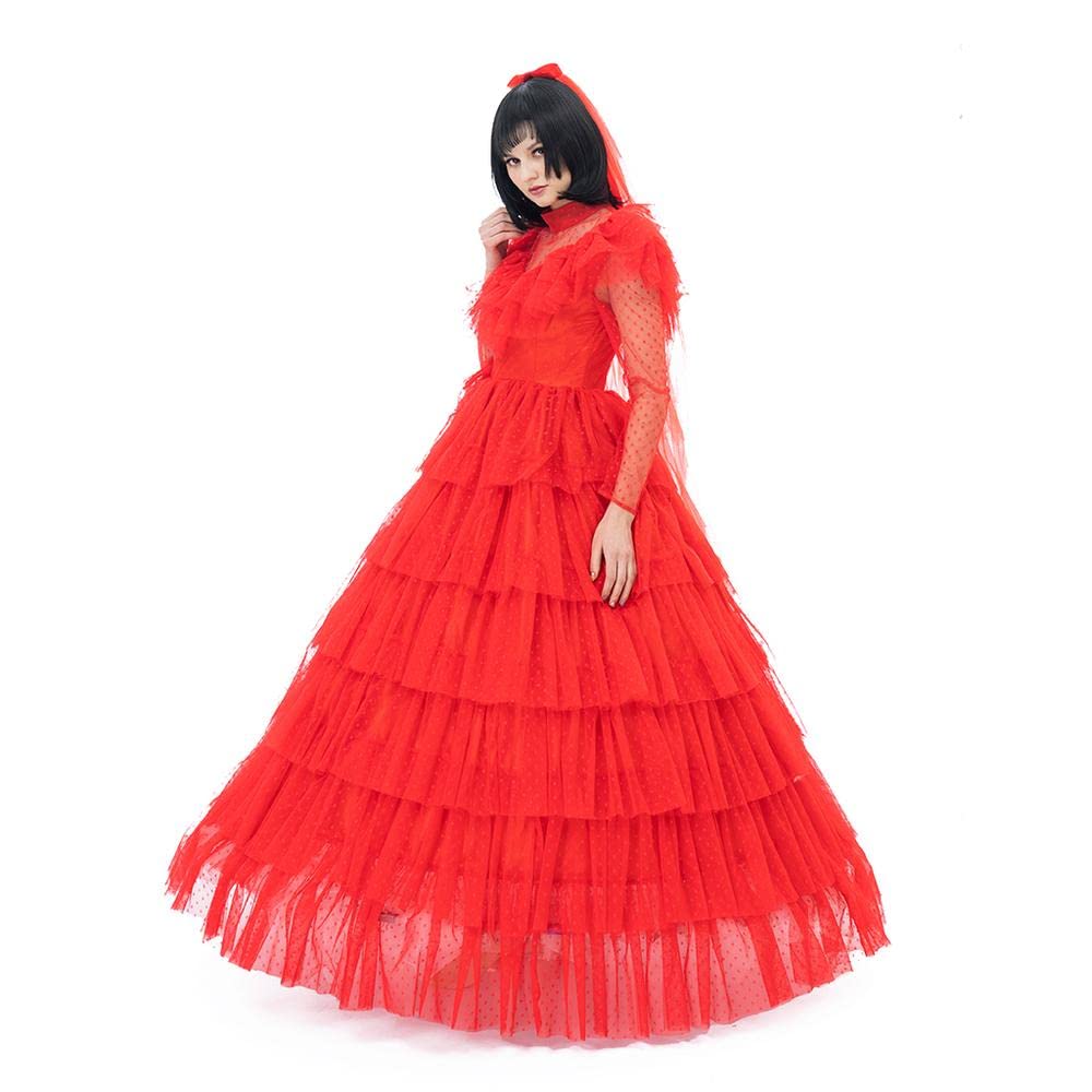 iSHOWcos Women's Gothic Lace Red Dress - Elegant Victorian Style Wedding Gown & Halloween Costume | Perfect for Cosplay, Renaissance Fairs & Themed Parties
