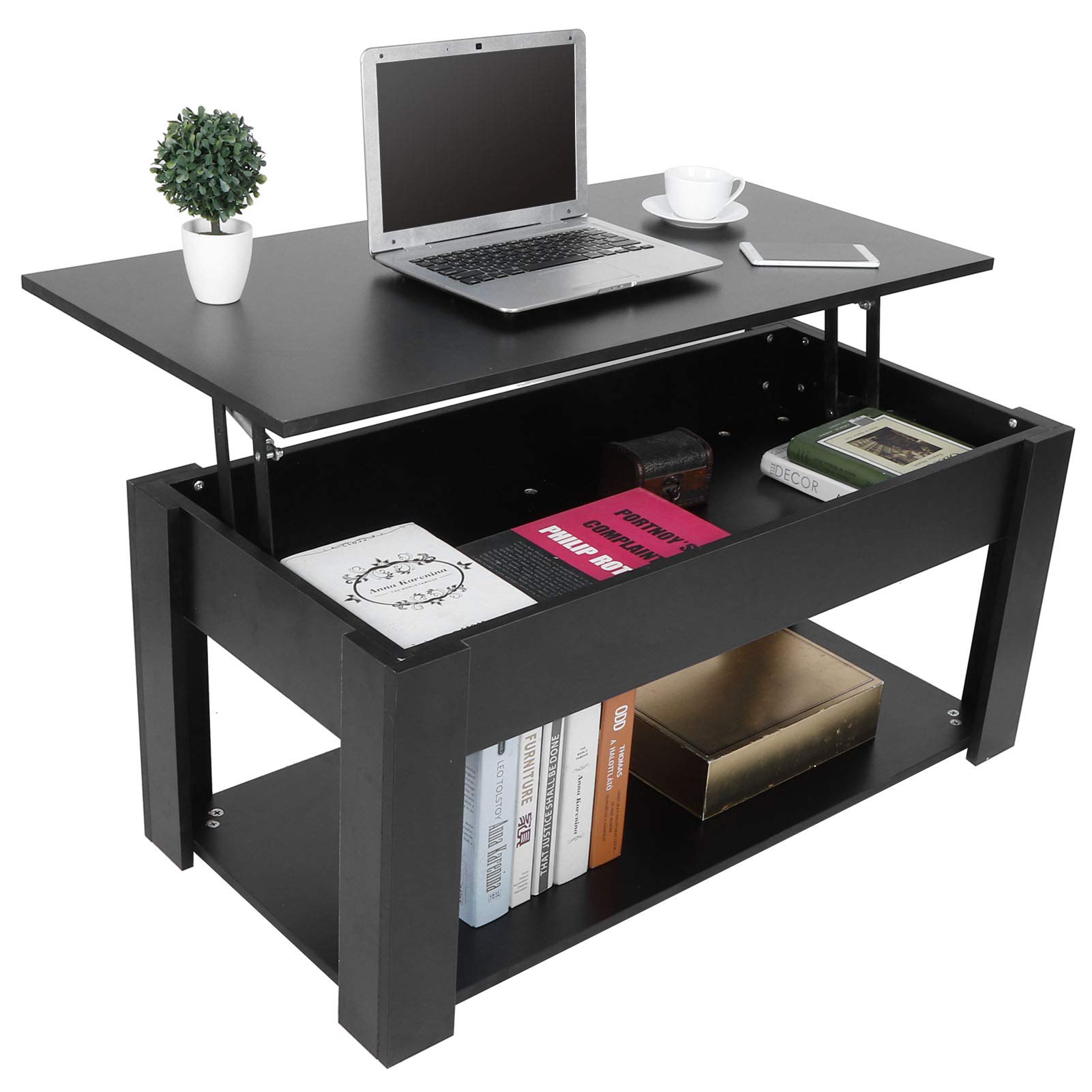 TOPINCN Lift Top Coffee Table with Hidden Storage Compartment and Shelf, Lifting Desktop Coffee Table for Home Living Room Furniture