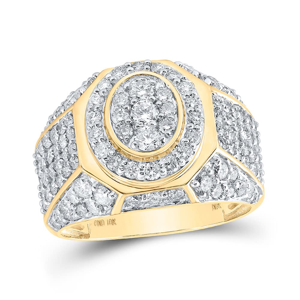 10kt Yellow Gold Men's Round Diamond Oval Ring - 3 Cttw Diamond Engagement Ring for Wedding, Anniversary & Special Occasions