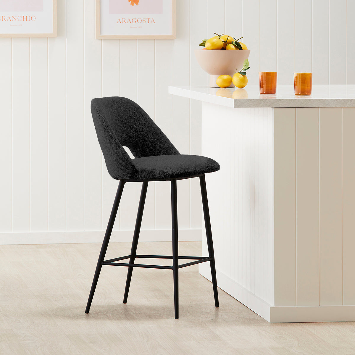 Belmont Fabric Bar Stool - Modern Kitchen Counter Height Stool with Padded Seat, Adjustable Height, and Non-Slip Feet - Perfect for Home Bars, Kitchen Islands, and Breakfast Nooks