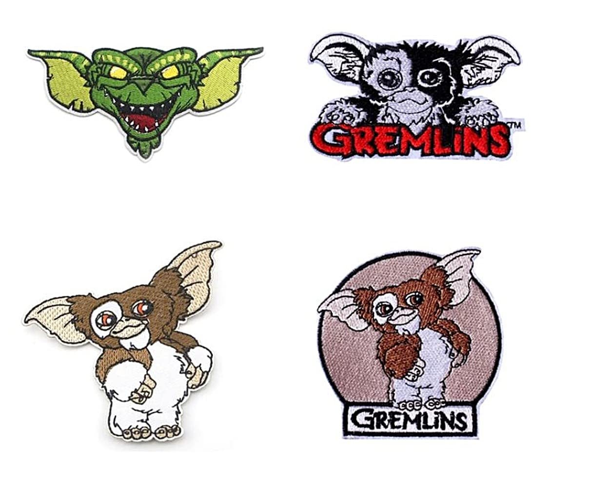 Gremlins Movie Embroidered Iron-On Patches Set of 4 - Classic Horror Film Collectible for Jackets, Hats & Backpacks - Perfect for Halloween Costumes & DIY Crafts