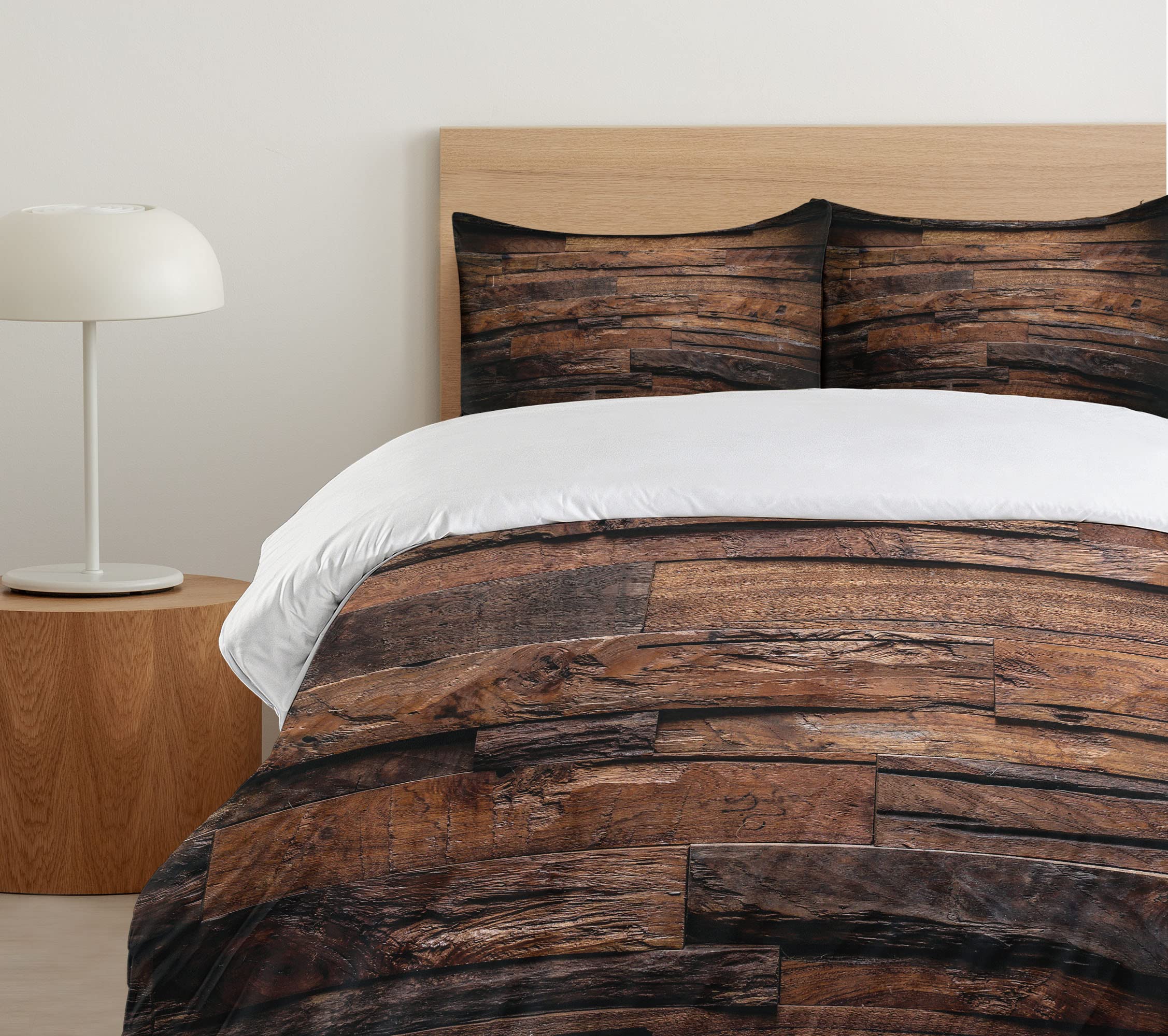 Ambesonne Chocolate Brown Duvet Cover Set - King Size 3 Piece Bedding with 2 Pillow Shams, Rustic Dark Timber Texture & Hardwood Carpentry Design for Cozy Country Bedroom Decor | Perfect for Farmhouse, Lodge or Cabin Style Homes