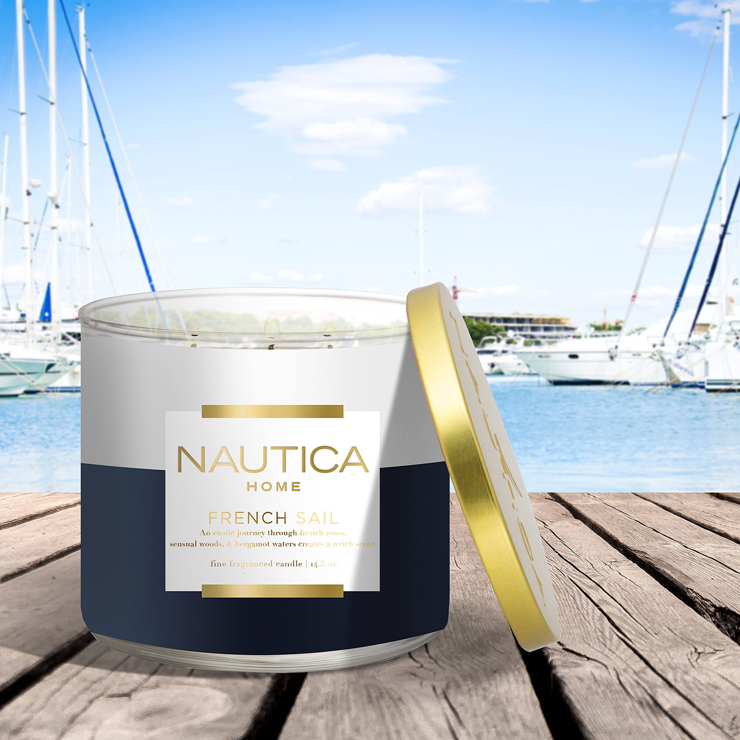 Nautica French Sail Scented Soy Candle - Long-Lasting Aromatherapy Candle for Home, Office & Relaxation