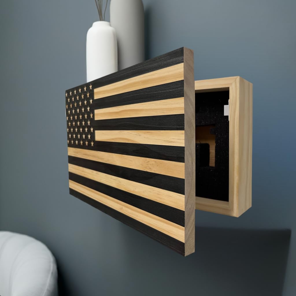 American Flag Concealed Gun Cabinet - Hidden Gun Storage Safe with Patriotic Design (Carbon Gray) | Perfect for Home Security & Firearm Protection