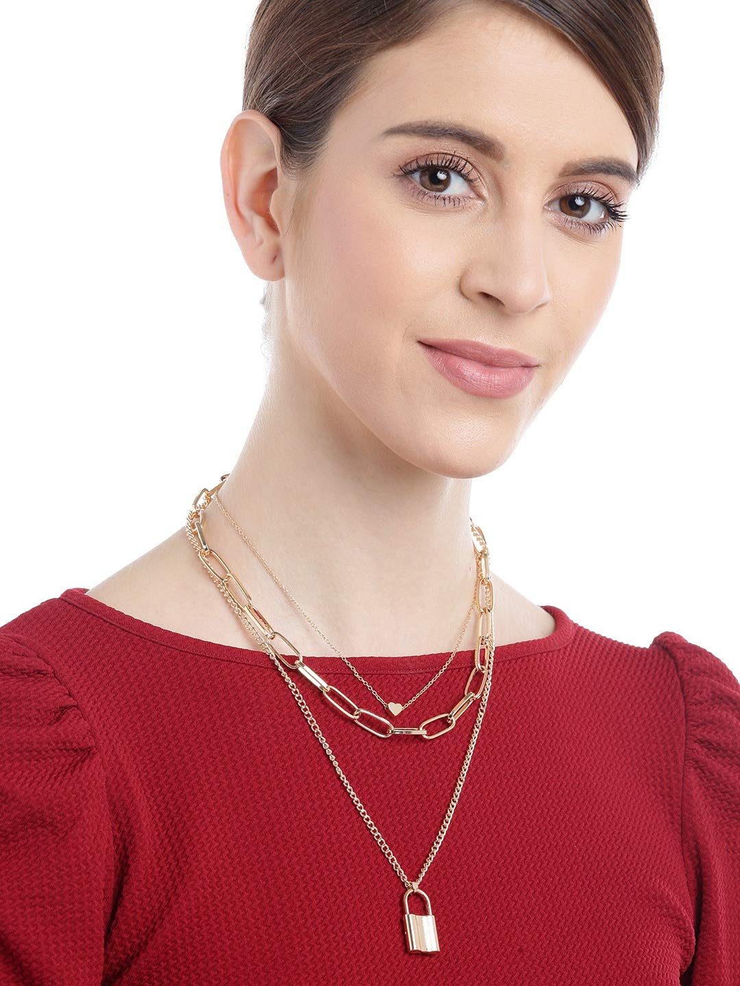 YouBella Sterling Silver Lock & Heart Pendant Necklace for Women & Girls | Elegant Layering Jewelry for Everyday Wear, Date Nights & Special Occasions
