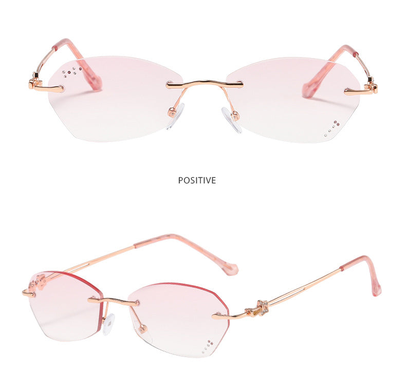 Stylish Women's Diamond Cut Rimless Anti Blue Light Glasses for Computer & Screen Use - UV Protection & Eye Strain Relief for Work, Gaming & Reading