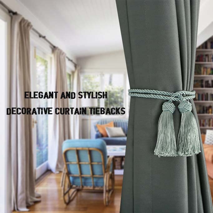 BEL AVENIR 4 Pack Handmade Tassel Curtain Tiebacks - Decorative Curtain Holdbacks for Windows, Drapes & Sheers (Light Blue, Set of 4) - Perfect for Living Room, Bedroom & Home Decor
