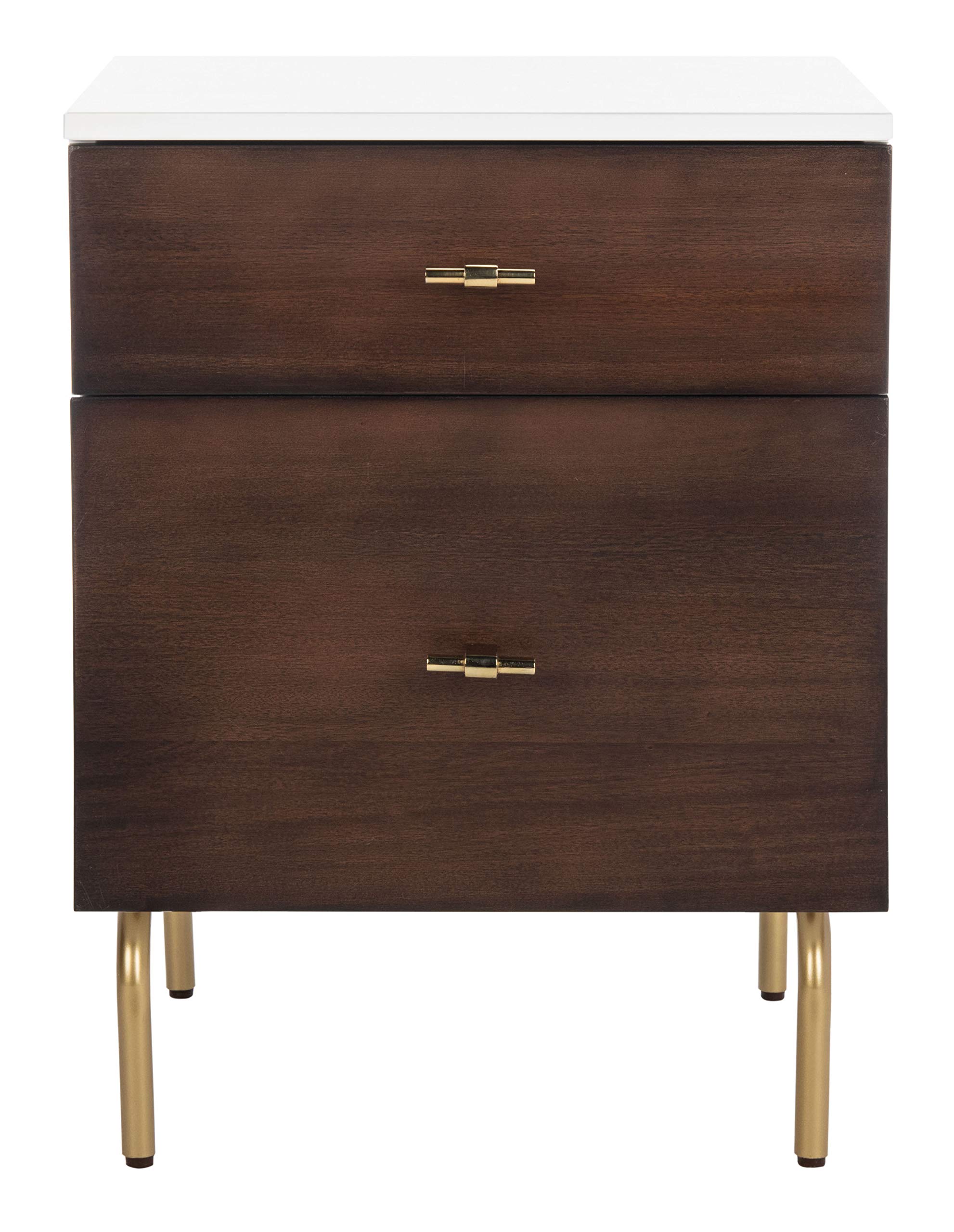 Safavieh Genevieve Modern Nightstand - Walnut & White Mahogany Finish, 2-Drawer Bedside Table for Bedroom, Living Room, or Office Storage