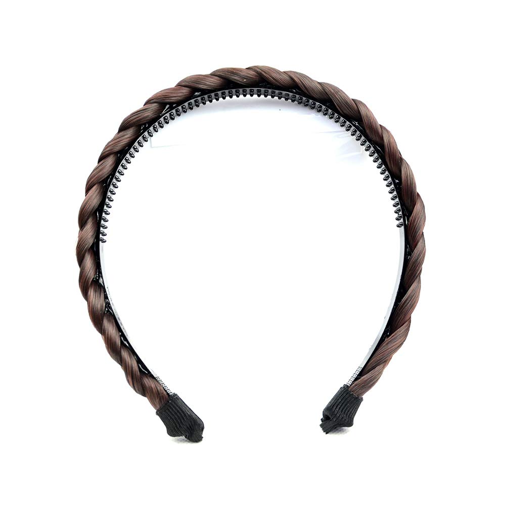 Braided Headband with Teeth - Synthetic Hair Band for Women - Plaited Hair Accessory - Dark Chestnut - Perfect for Workouts, Yoga, and Everyday Styling