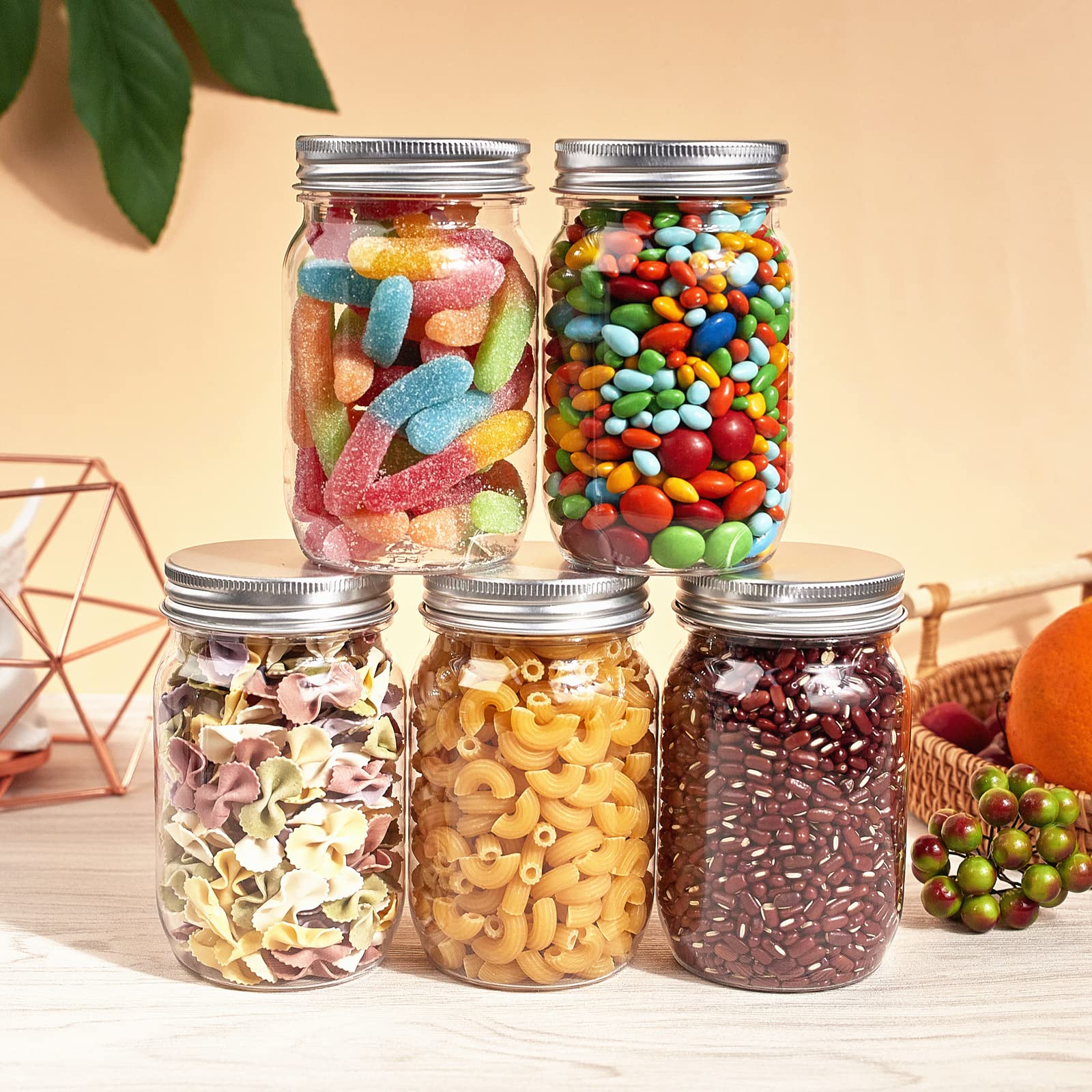 TUZAZO 12-Pack 8oz Clear Plastic Mason Jars with Screw-On Lids - BPA Free Refillable Round Containers for Slime, Spices, Candles & DIY Crafts - Perfect for Kitchen Pantry, Bathroom & Craft Room Organization