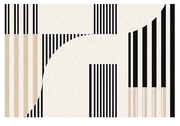 Contemporary Modern Rugs - Black Stripe Abstract Design for Living Room, Bedroom & Dining Room - Soft Non-Slip Area Rug for Home Decor & Office Spaces