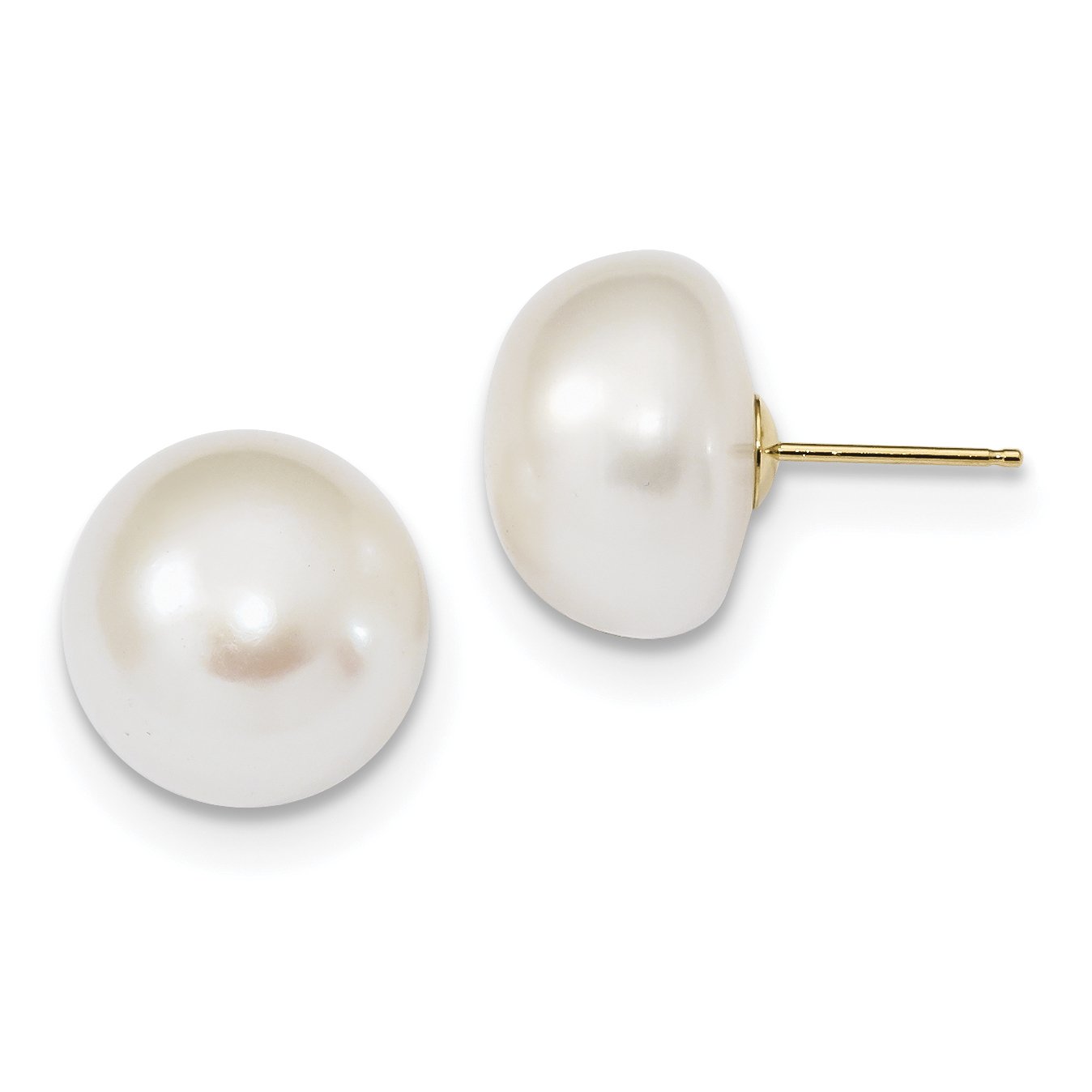 14K Yellow Gold White Cultured Pearl Button Post Earrings for Women - Elegant & Timeless Jewelry for Weddings, Parties & Everyday Wear