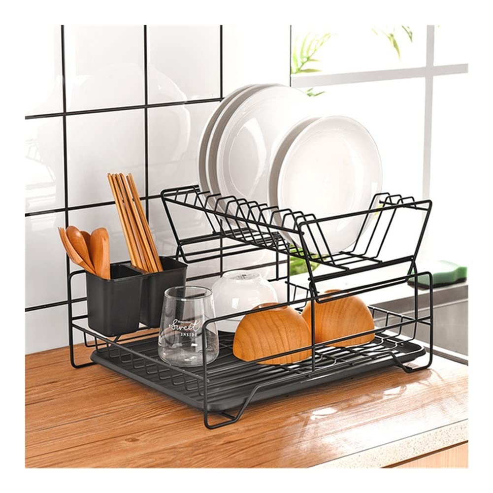 **Stainless Steel Dish Drying Rack with Drain Board & Utensil Holder - Double Row Kitchen Counter Organizer for Plates, Bowls & Cups (White) - Perfect for Small Spaces, Apartments & Dishwasher-Free Homes**