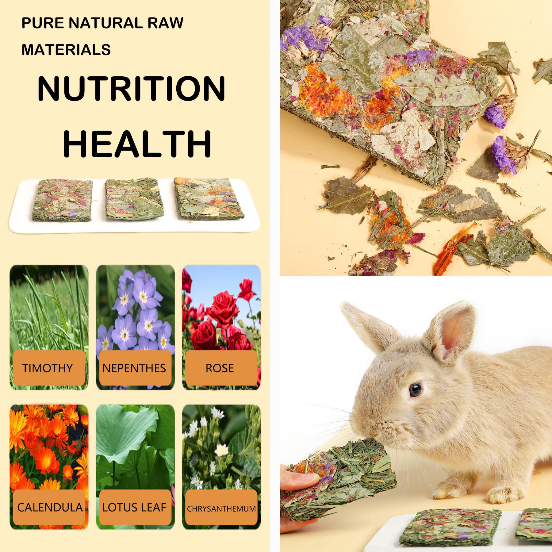10 Pack Natural Timothy Hay Bunny Chew Toys with Herbal Flowers - Small Animal Teeth Care Treats for Rabbits, Guinea Pigs, Hamsters & Chinchillas - Perfect for Cage Enrichment and Dental Health