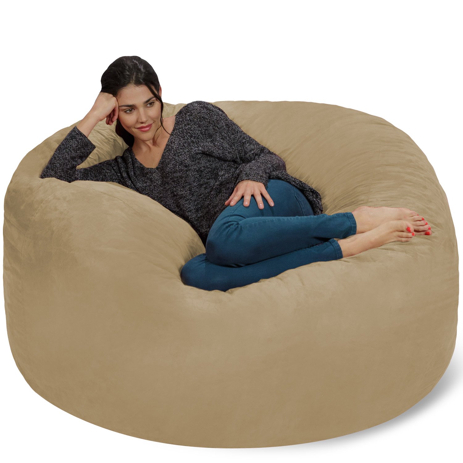 Chill Sack Giant 5-Foot Memory Foam Bean Bag Chair - Ultra Soft Microfiber Cover in Camel Brown - Perfect for Living Room, Game Room, Dorm or Bedroom Lounging