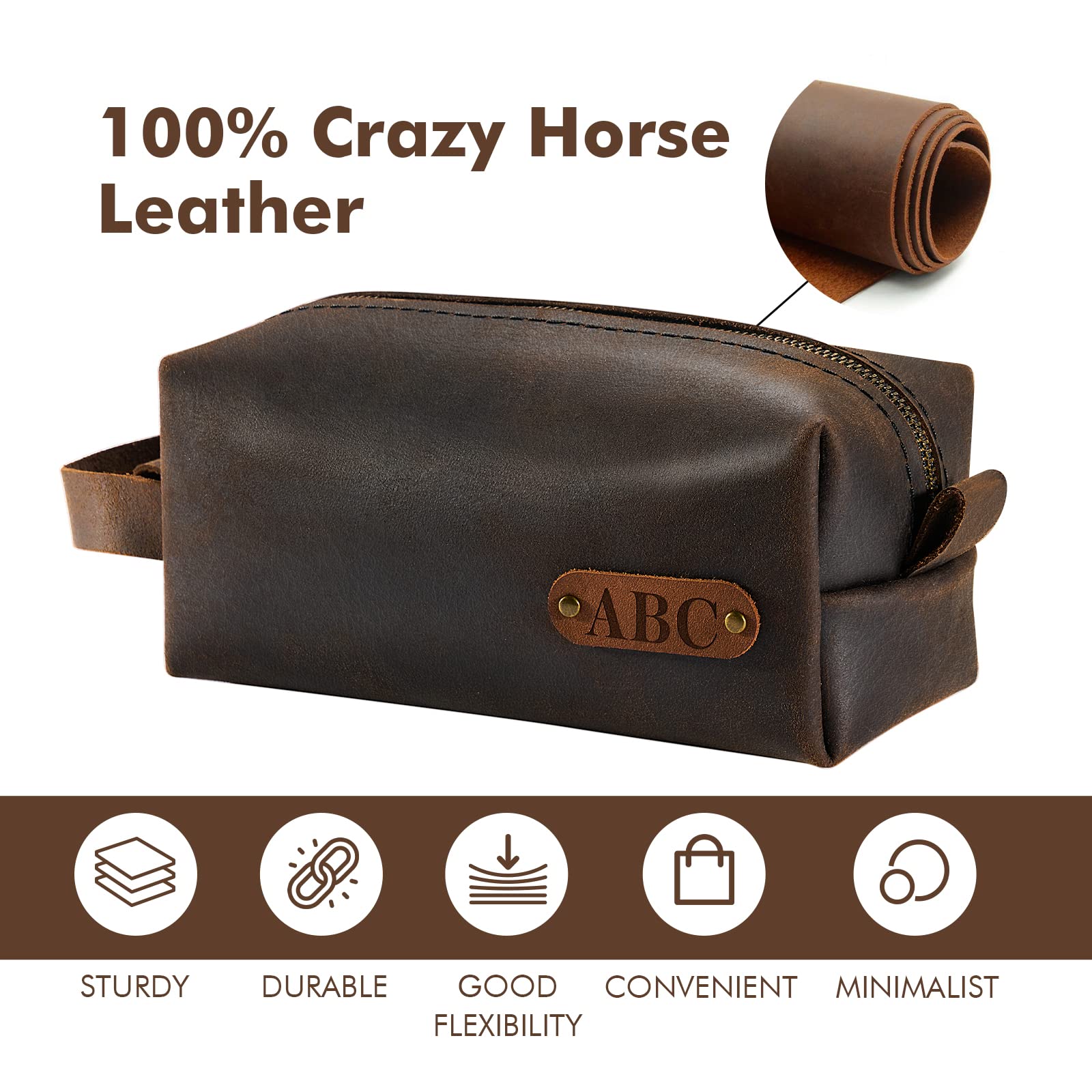 Personalized Leather Travel Toiletry Bag for Men - Hanging Dopp Kit & Shaving Bag - Unique Wedding, Anniversary & Birthday Gifts for Groomsmen - Perfect for Travel, Business Trips & Grooming Essentials