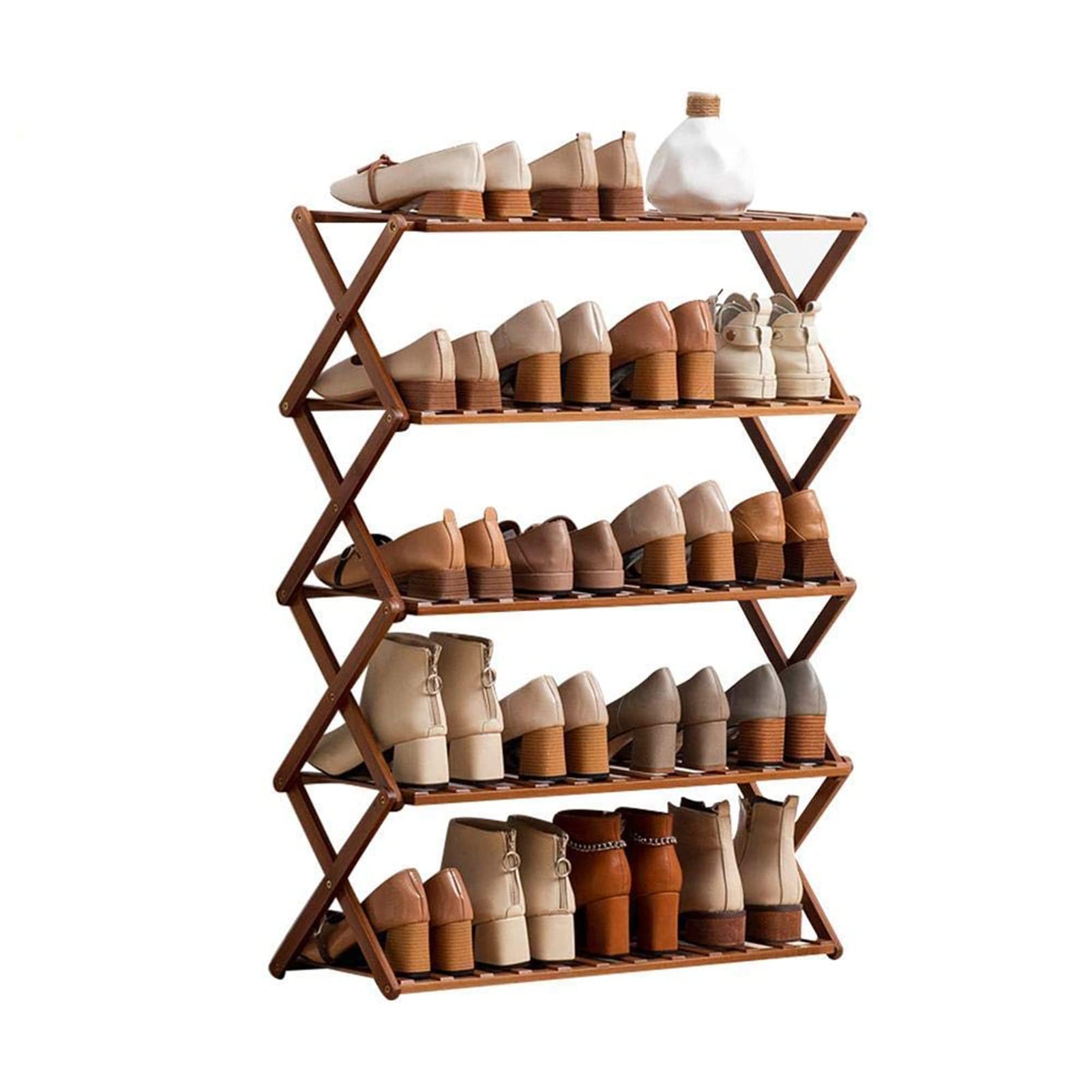 6-Tier Foldable Bamboo Shoe Rack & Suitcase Stand - Multifunctional Entryway Storage Organizer for Hallway, Bathroom, Living Room, Bedroom | Space-Saving Shoe Shelf for Small Apartments & Home Organization