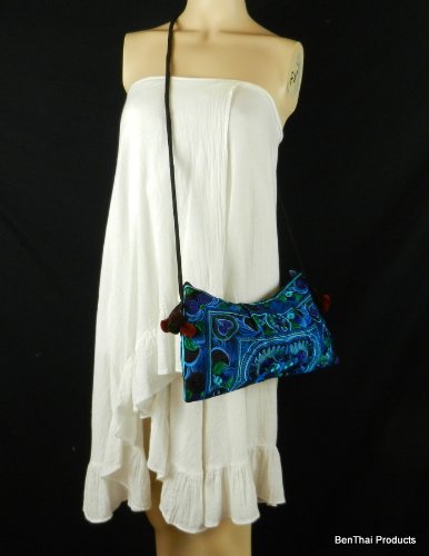 BTP! HMONG Tribal Embroidered Crossbody Bag - Handmade Hill Tribe Bird Design Shoulder Purse in Blue | Perfect for Festivals, Travel & Boho Fashion (HMSP5)