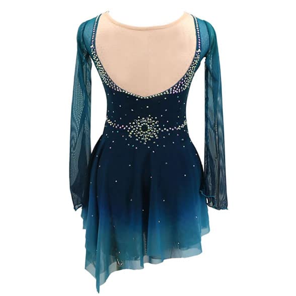 JRUIA Girls Ice Skating Dress Competition Outfit - Blue Green Gradient Figure Skating Costume for Women & Teens - Crystal Embellished Gymnastics Dancewear for Performances, Shows & Ice Rink Practice