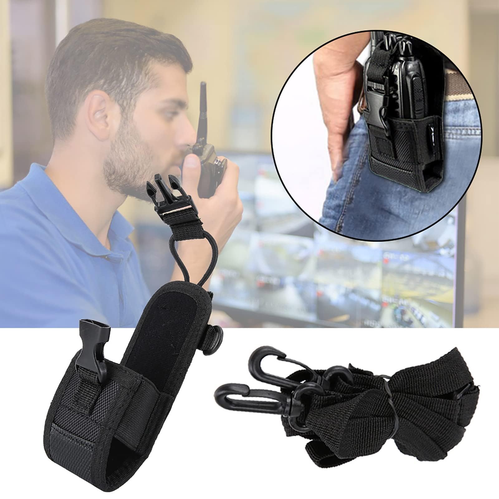 2-Pack Durable Radio Holder & Walkie Talkie Case with Adjustable Shoulder Strap - Universal Pouch for Two-Way Radios, GPS Devices & Phones - Perfect for Construction, Security & Outdoor Adventures
