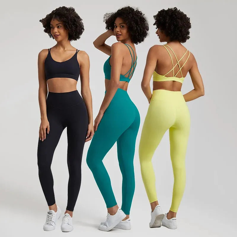 Buttery Soft Women's Yoga Set - High Waist Gym Leggings & Crisscross Sports Bra 2-Piece Workout Outfit | Perfect for Yoga, Pilates, Gym & Lounge Wear