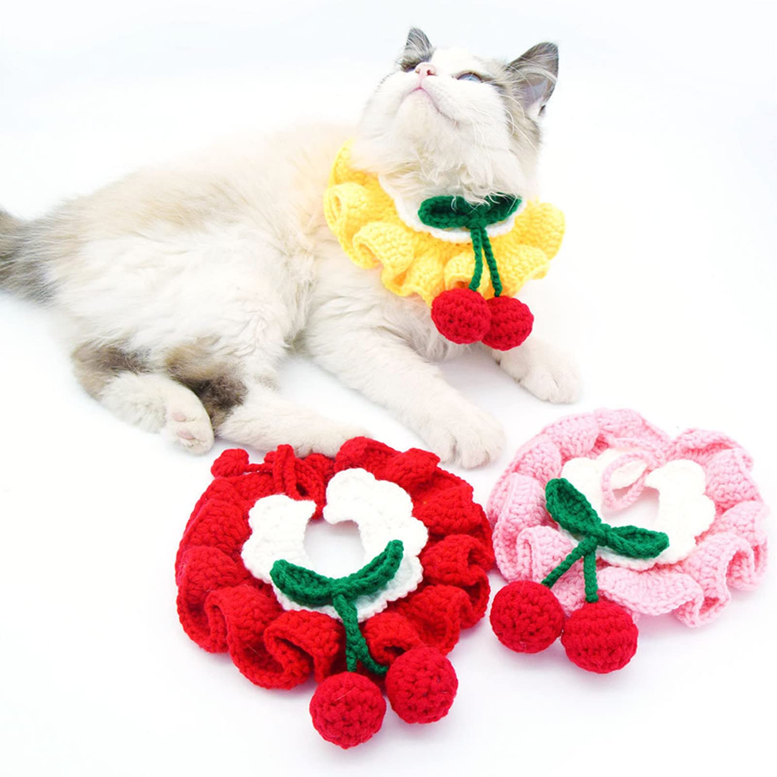 Handmade Knit Cat and Dog Collar - Cute Woolen Pet Bibs, Christmas Costume Accessories for Cats & Dogs - Perfect Gift for Pet Lovers (Red, Size L 30-35cm) - Ideal for Holiday Photos, Pet Parties & Cozy Winter Outfits