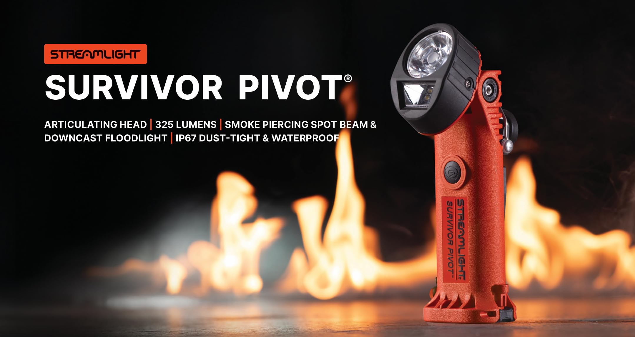 Streamlight 91830 Survivor Pivot 325-Lumen Rechargeable Flashlight - Dual Beam, Right Angle, Magnetic Base & Clip - AC/DC Charging (120V/100V/12V) - Orange Safety Light for Emergency, Camping & Work Scenes
